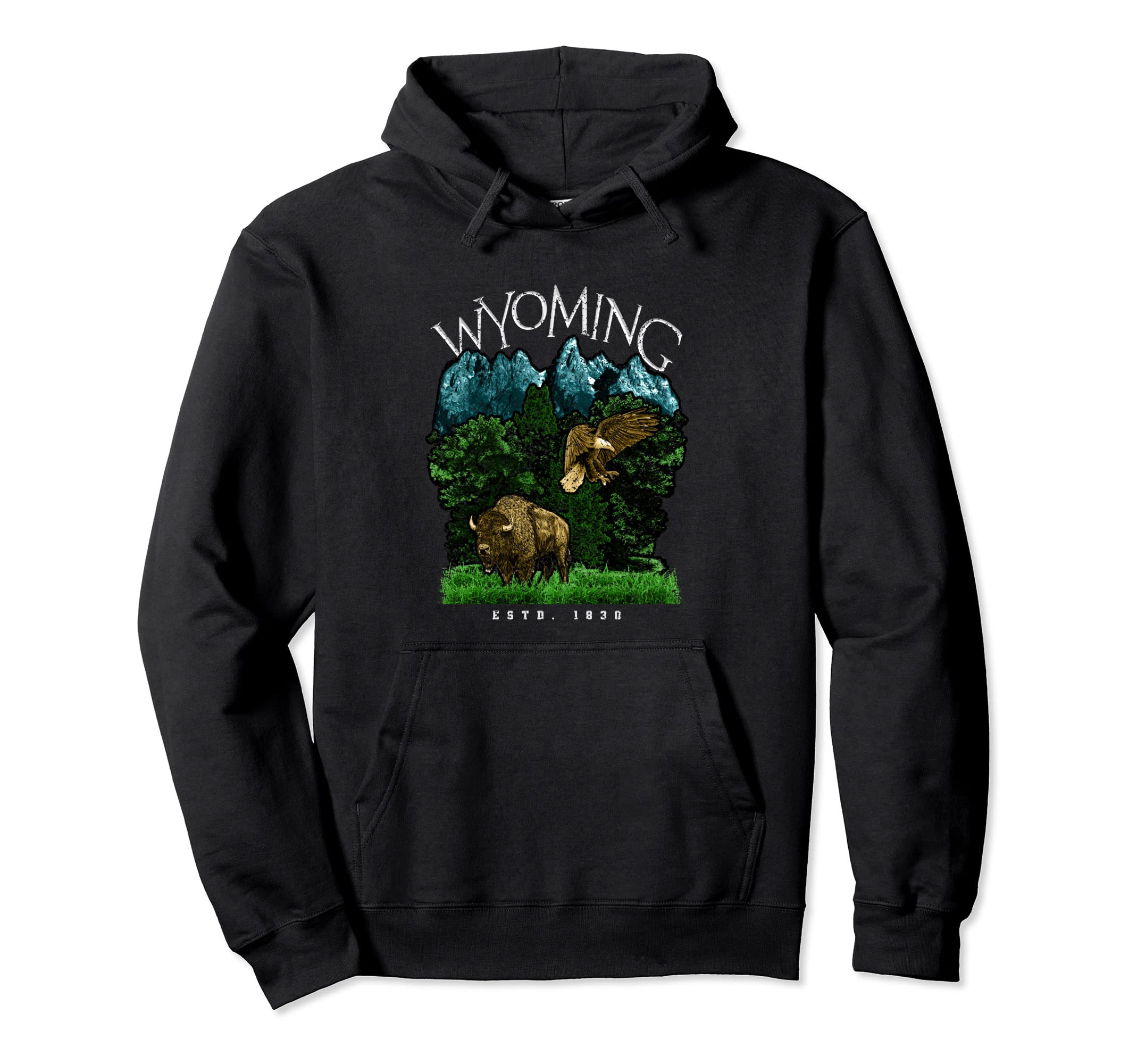 Wyoming Tetons Bison Mountains Vacation Hoodie - Trendy Graphic Men Women - T-Shirt, Sweatshirt, Hoodie