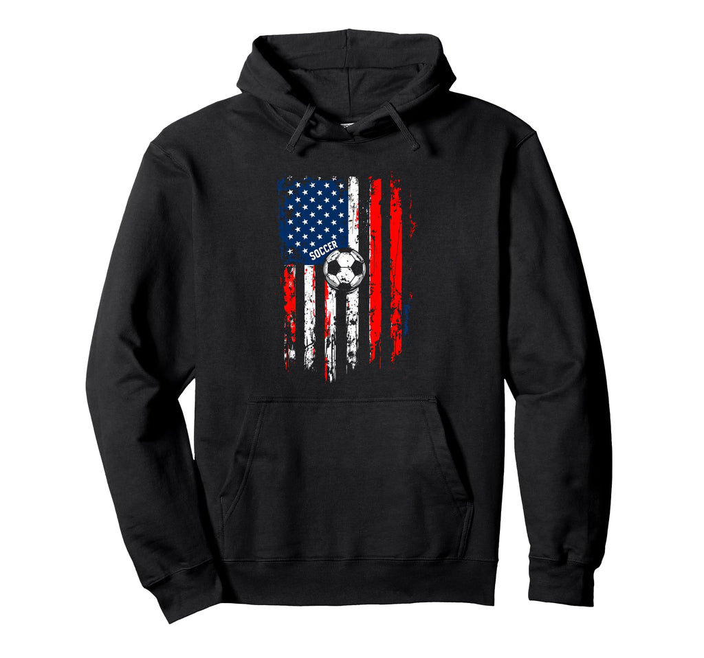 Soccer Distressed American Flag Hoodie - Fun Novelty Design for Adults - T-Shirt, Sweatshirt, Hoodie