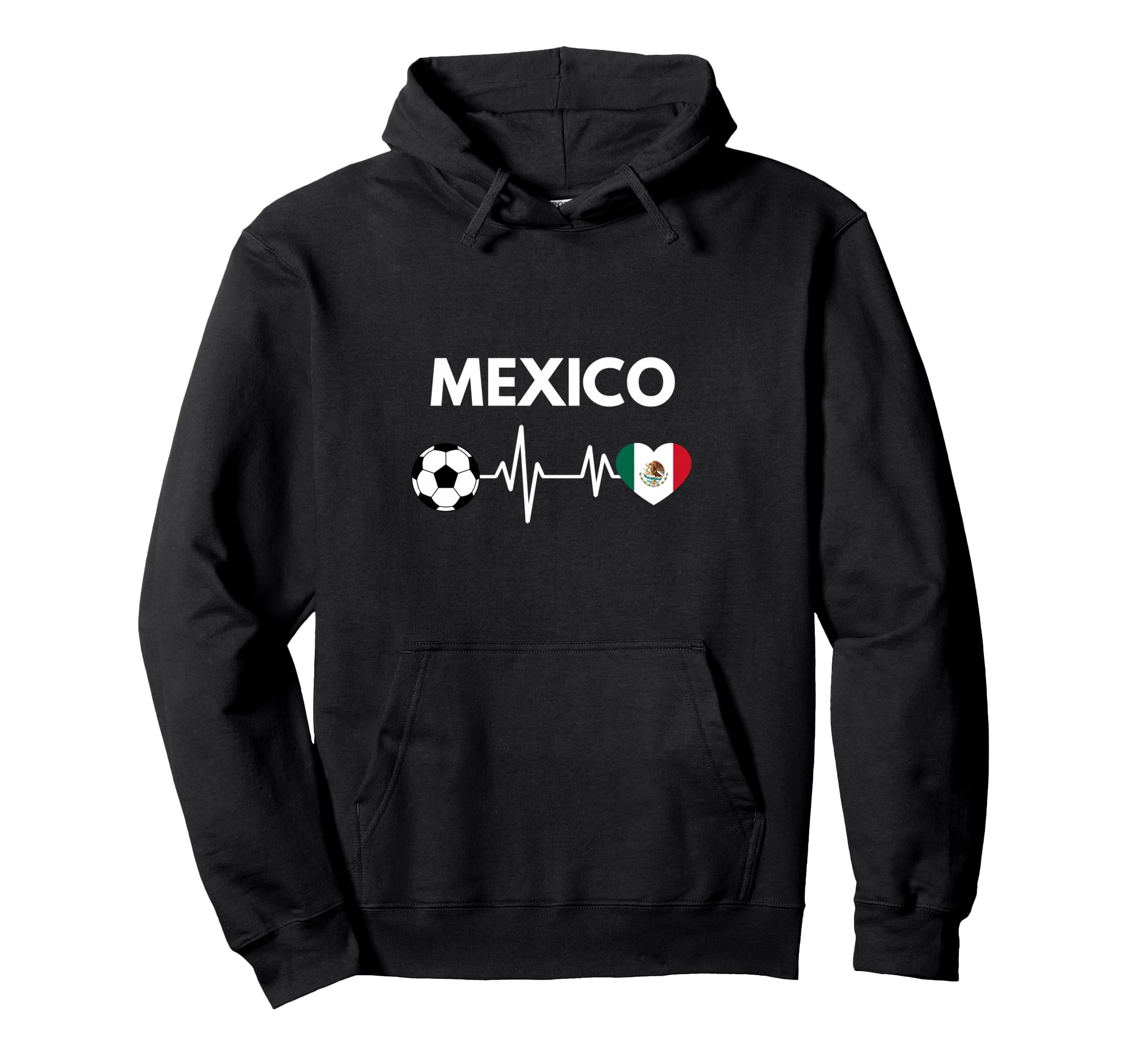 Mexico Flag Heartbeat Soccer Hoodie - Casual Everyday Wear Men Women - T-Shirt, Sweatshirt, Hoodie