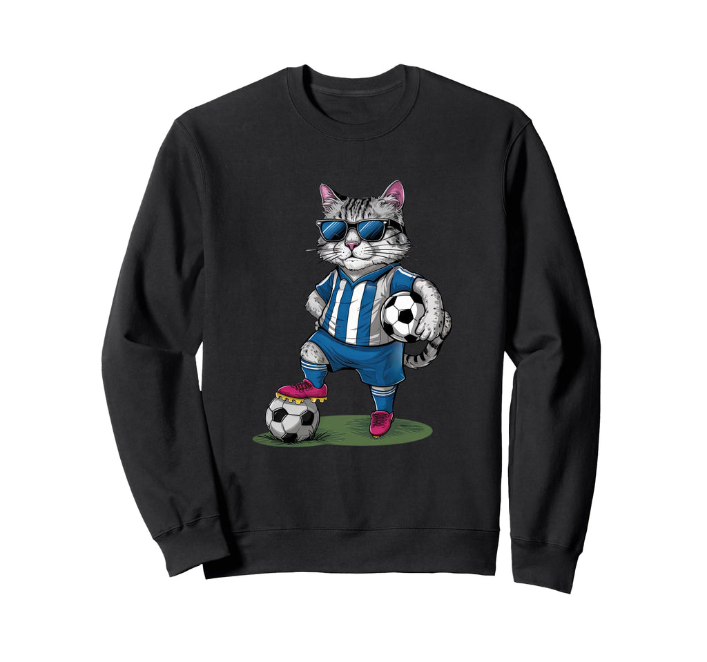 Funny Soccer Cat Cartoon Sports Sweatshirt - Casual Everyday Wear Unisex - T-Shirt, Sweatshirt, Hoodie