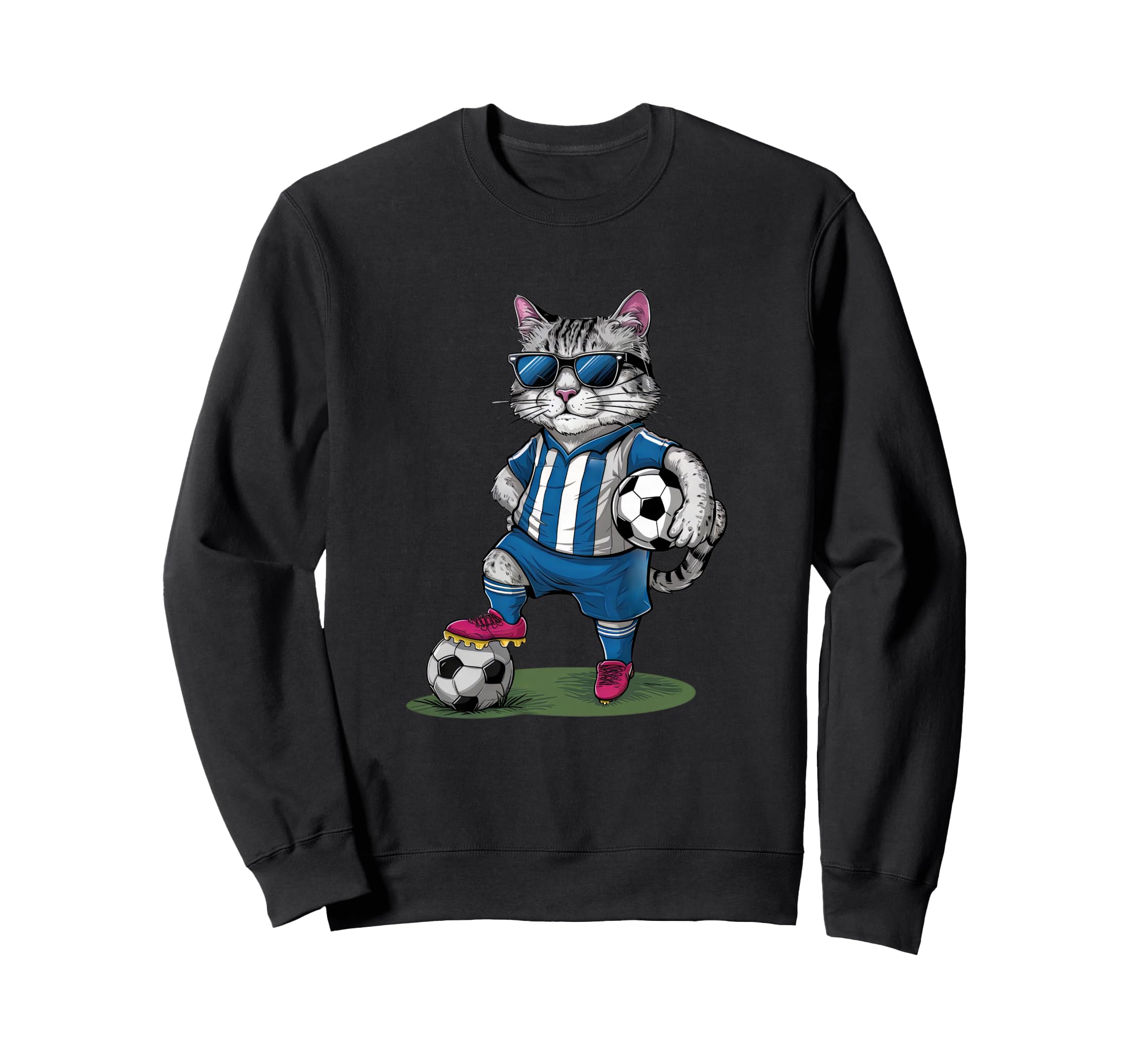 Funny Soccer Cat Cartoon Sports Sweatshirt - Casual Everyday Wear Unisex - T-Shirt, Sweatshirt, Hoodie