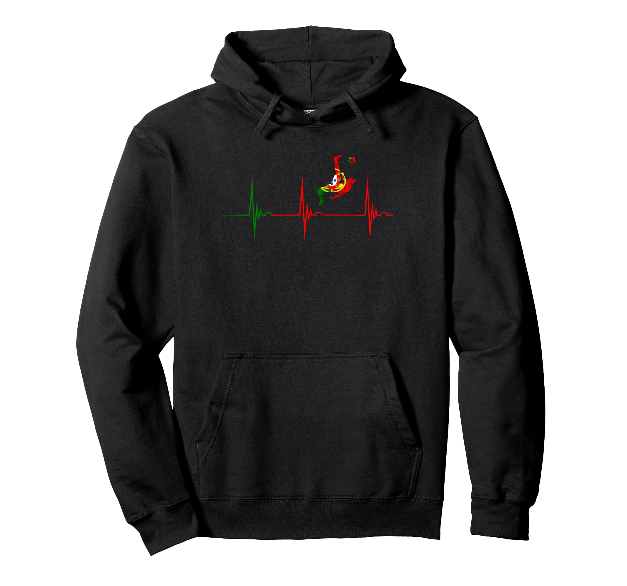 Heartbeat Ekg Pulse Portuguese Soccer Hoodie - Novelty Apparel for Adults - T-Shirt, Sweatshirt, Hoodie