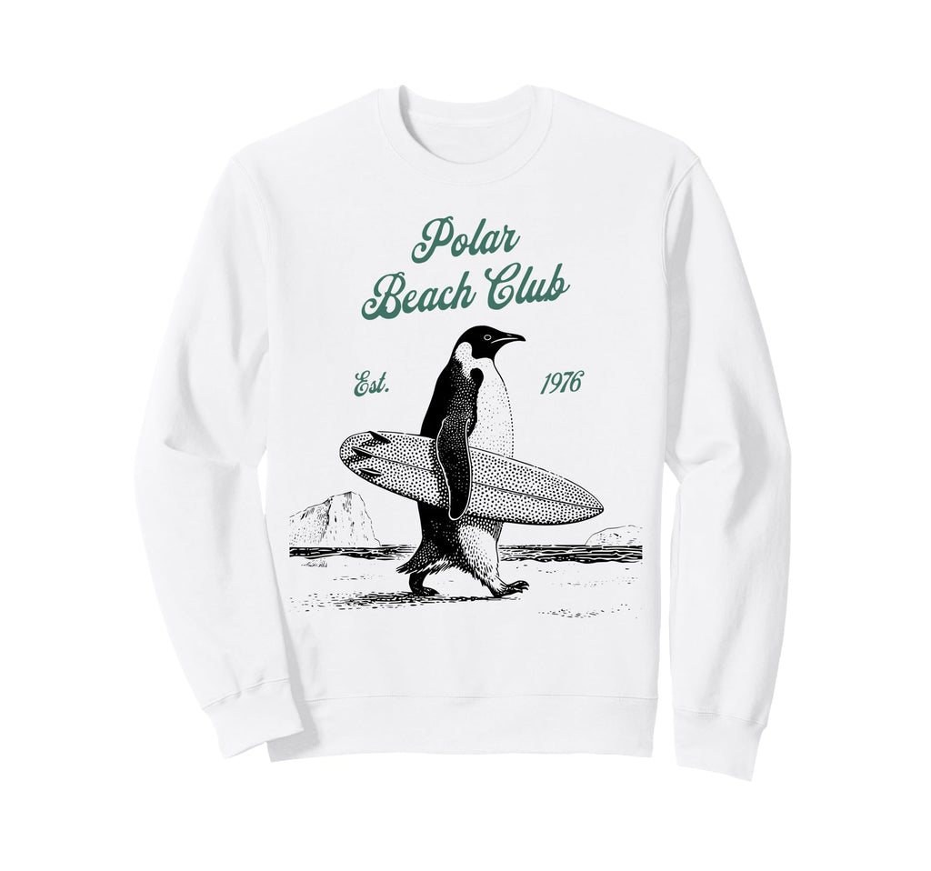 Polar Beach Club Penguin Surfer Sweatshirt - Minimalist Print for Adults - T-Shirt, Sweatshirt, Hoodie