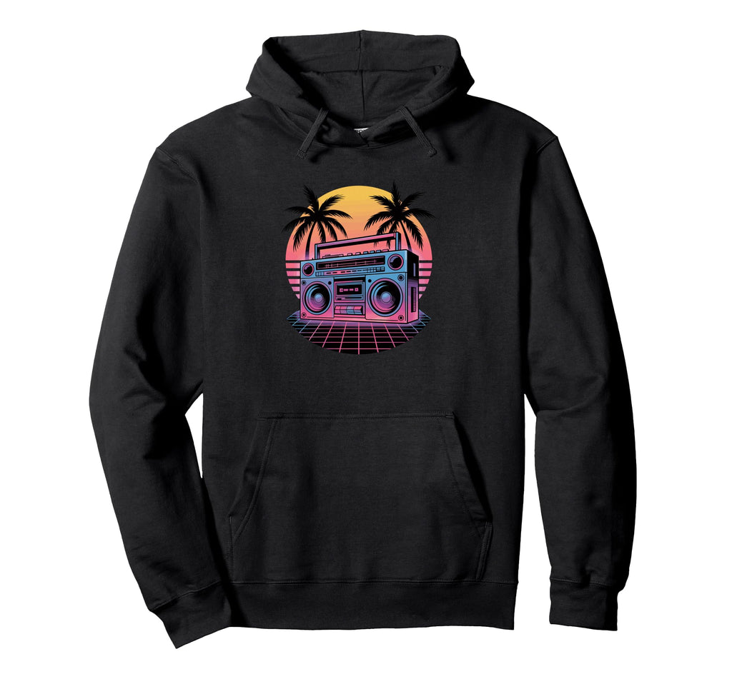 Beach Palm Boombox Old School 80S Music Hoodie - Trendy Graphic for Adults - T-Shirt, Sweatshirt, Hoodie
