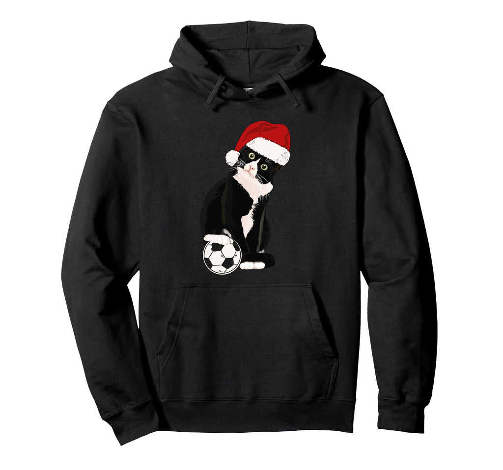 Tuxedo Cat Soccer Player Funny Santa Hoodie - Minimalist Print Men Women - T-Shirt, Sweatshirt, Hoodie
