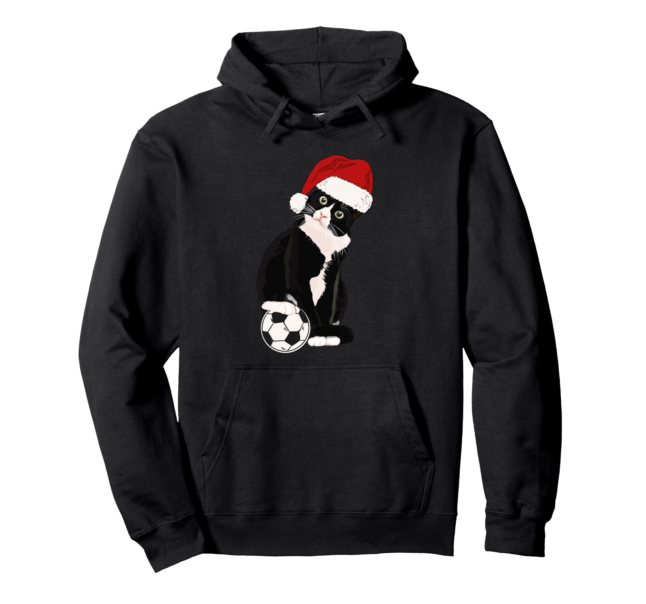 Tuxedo Cat Soccer Player Funny Santa Hoodie - Minimalist Print Men Women - T-Shirt, Sweatshirt, Hoodie