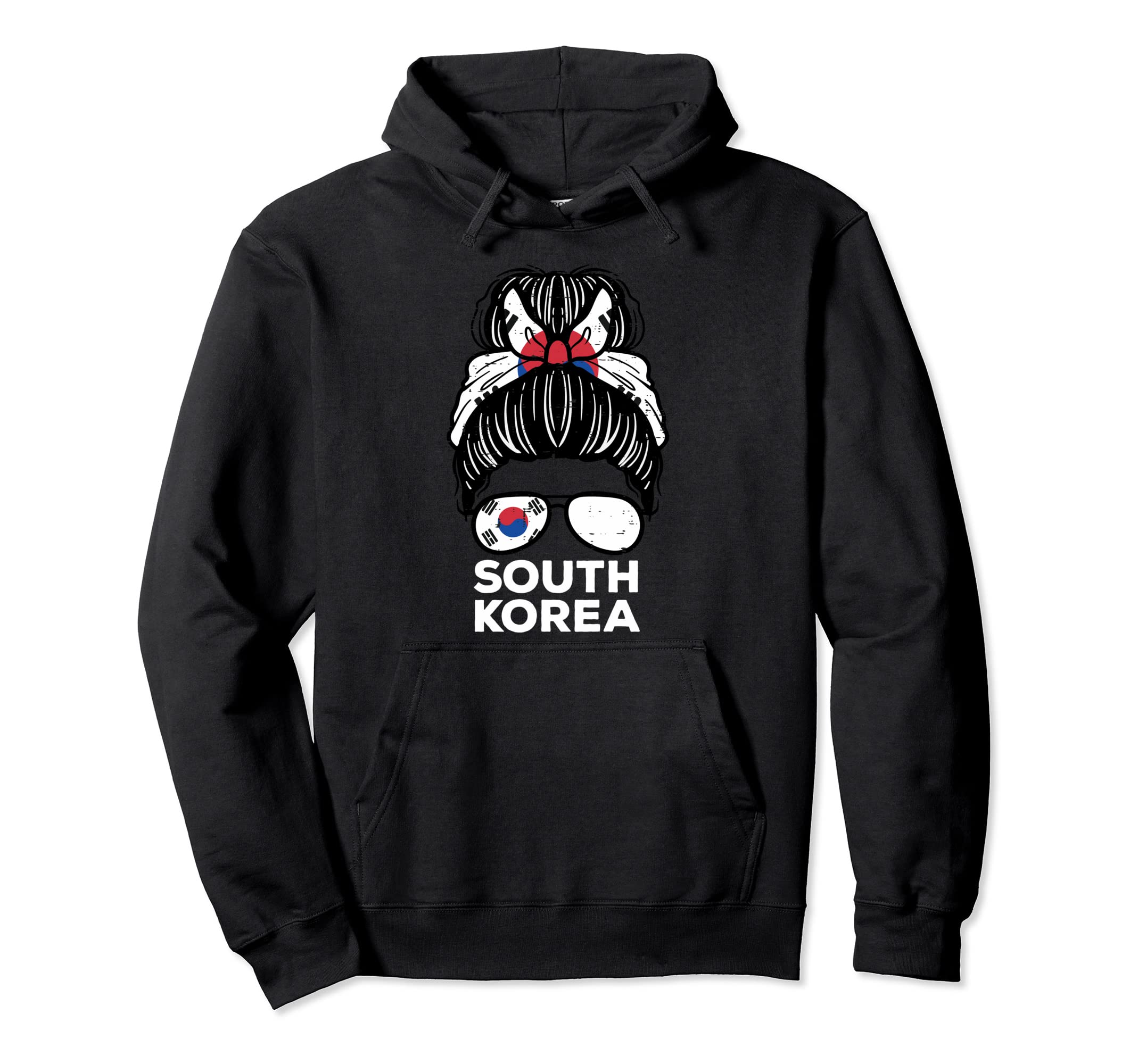 South Korea Flag Hairbun Football Soccer Fan Hoodie - Trendy Graphic Unisex - T-Shirt, Sweatshirt, Hoodie