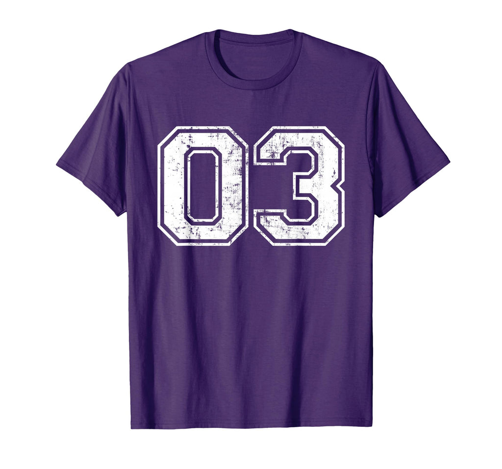 Number 03 Varsity Distressed Sports Team T-Shirt - Novelty Apparel Unisex - T-Shirt, Sweatshirt, Hoodie