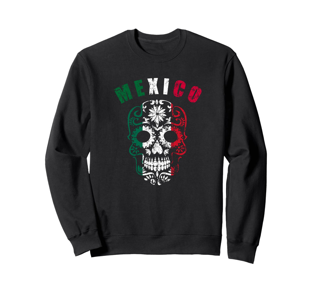 Mexico Sugar Flower Skull Distressed Sweatshirt - Graphic Print Men Women - T-Shirt, Sweatshirt, Hoodie
