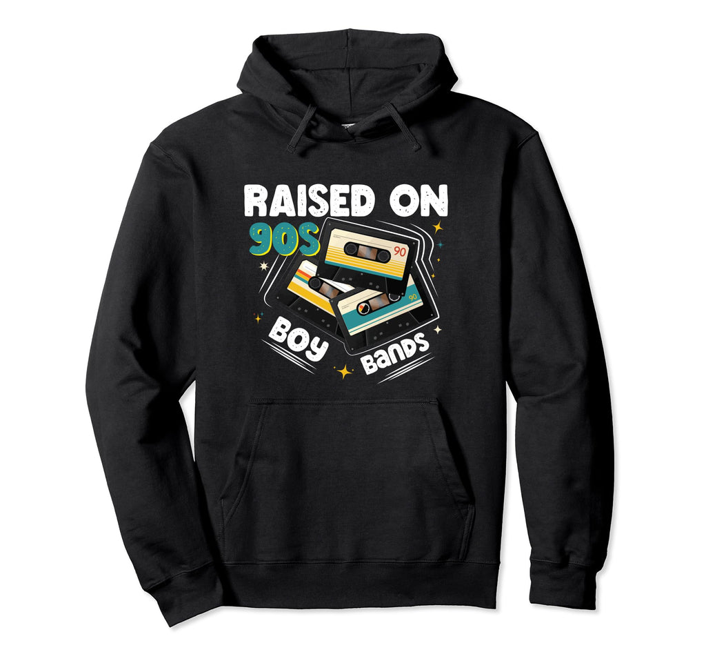 Raised 90S Bands Cassette Tape Hoodie - Unique Graphic for Adults - T-Shirt, Sweatshirt, Hoodie