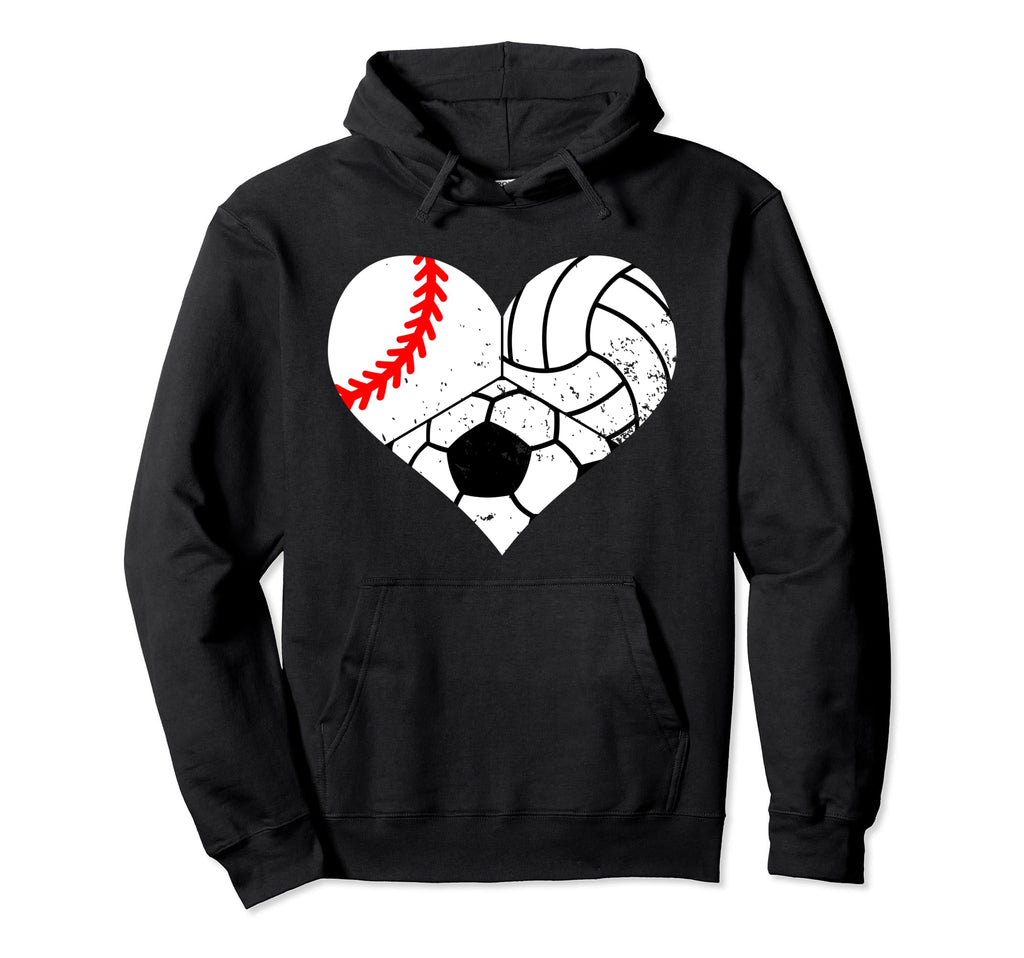 Baseball Volleyball Soccer Heart Hoodie - Casual Everyday Wear Unisex - T-Shirt, Sweatshirt, Hoodie