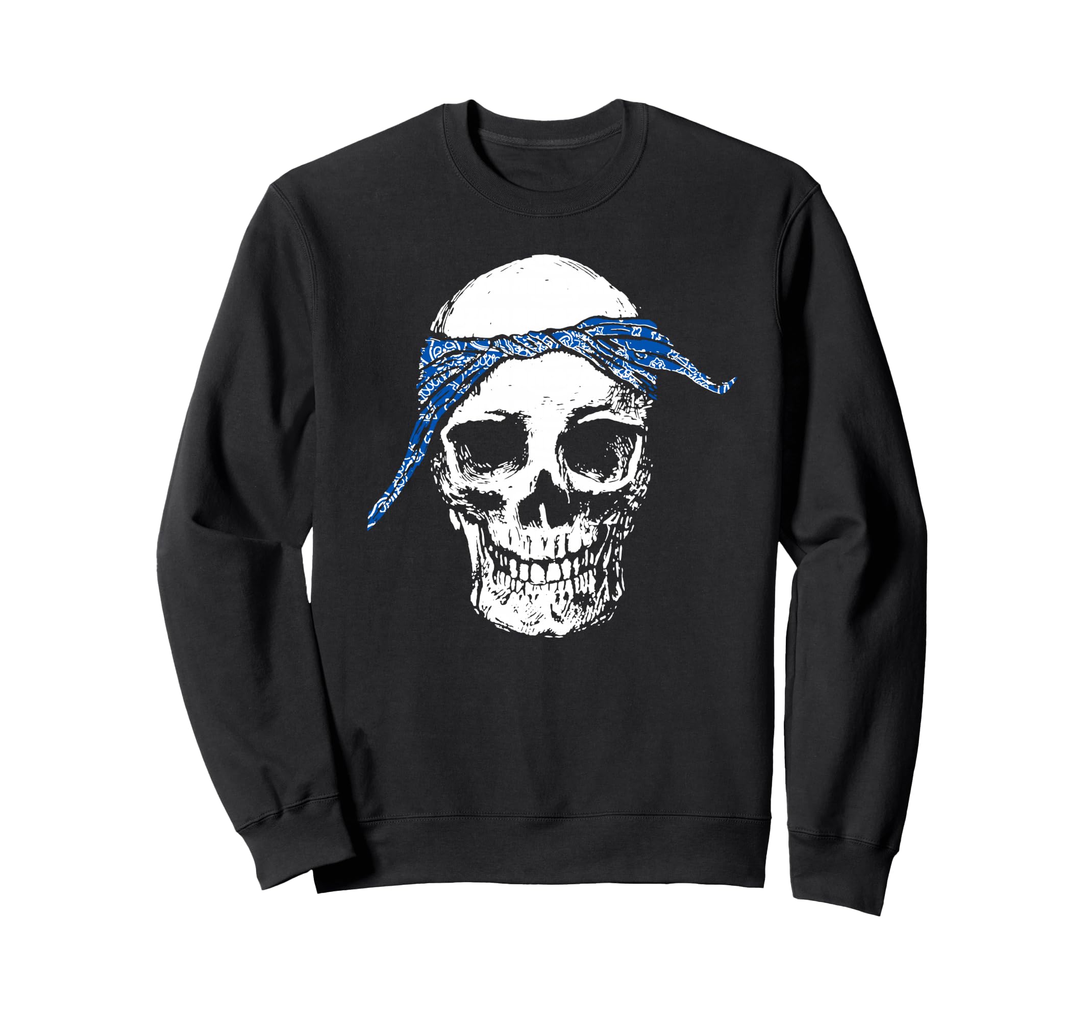 Hip Hop Skull Blue Do Rag Bandana Old Sweatshirt - Novelty Apparel Unisex - T-Shirt, Sweatshirt, Hoodie