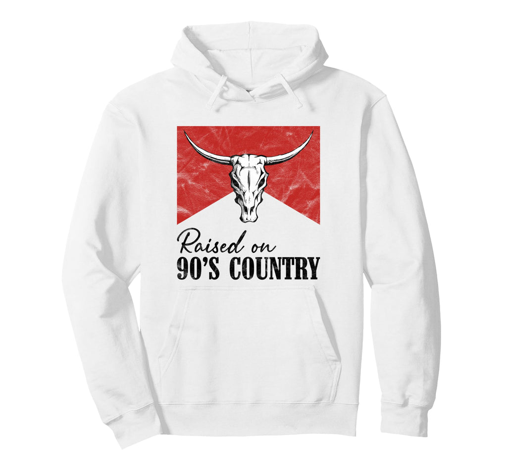 Western Bull Skull Raised 90S Country Music Hoodie - Unique Graphic Unisex - T-Shirt, Sweatshirt, Hoodie
