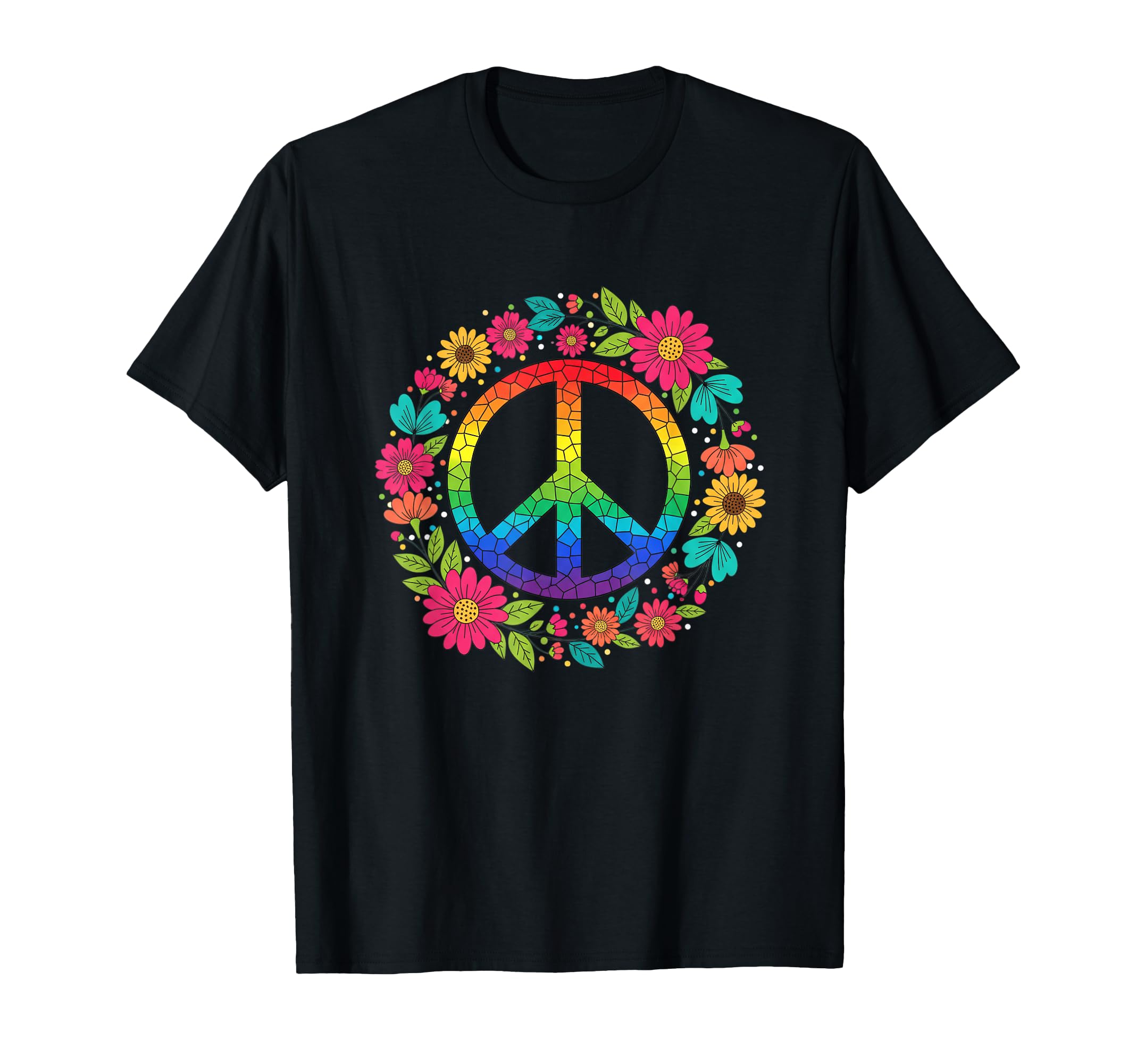 Peace Sign Floral Hippie Rainbow T-Shirt - Aesthetic Graphic Men Women - T-Shirt, Sweatshirt, Hoodie