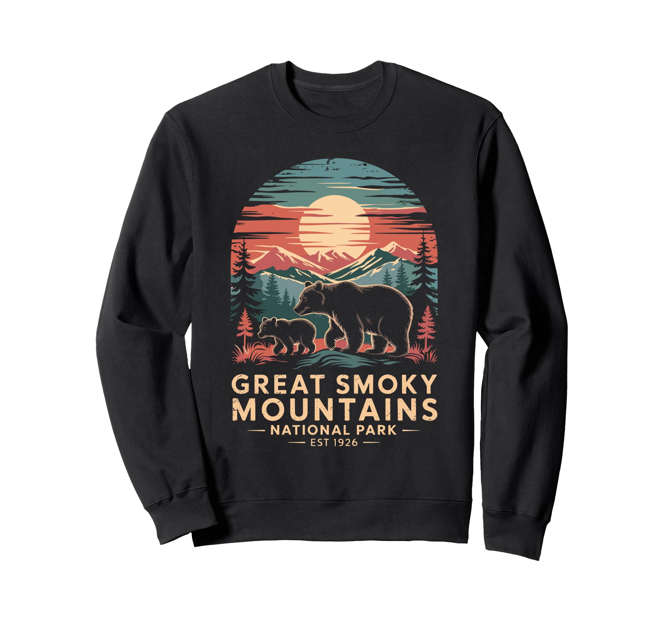 Great Smoky Mountains Bear Sunset Sweatshirt - Fun Novelty Design Unisex - T-Shirt, Sweatshirt, Hoodie