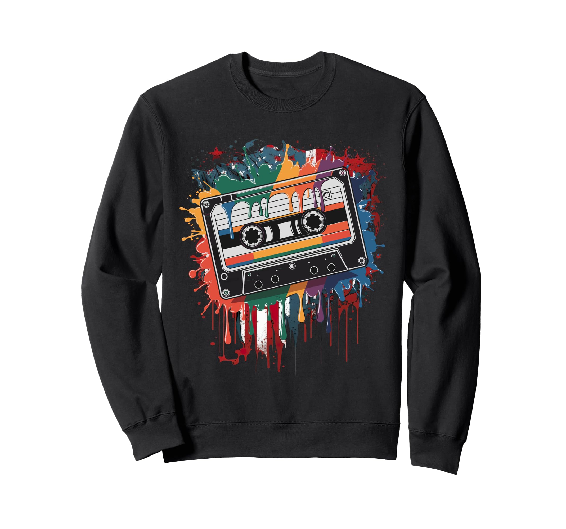 Colorful Cassette Tape Splash Sweatshirt - Novelty Apparel Unisex - T-Shirt, Sweatshirt, Hoodie