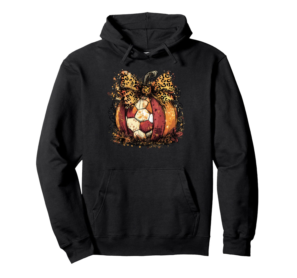 Fall Soccer Leopard Pumpkin Coquette Bow Hoodie - Unique Graphic for Adults - T-Shirt, Sweatshirt, Hoodie