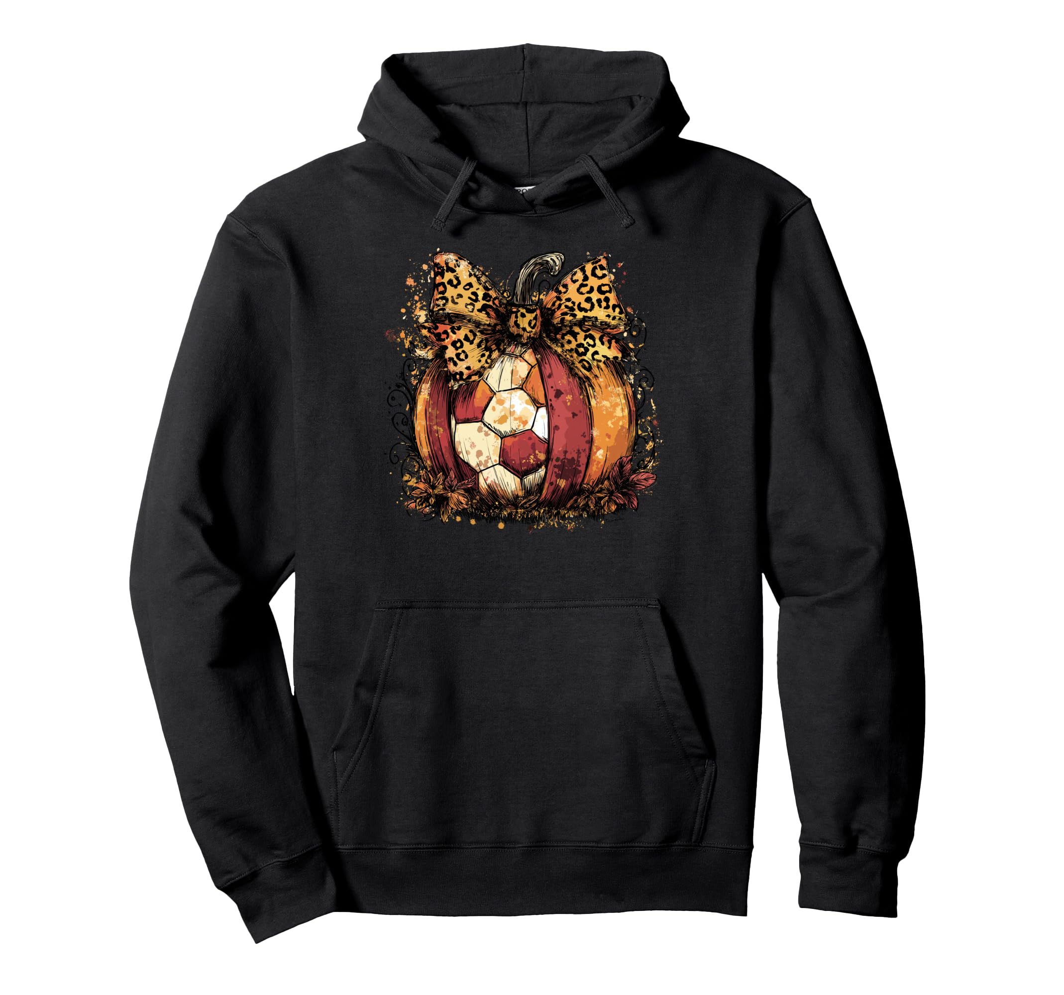 Fall Soccer Leopard Pumpkin Coquette Bow Hoodie - Unique Graphic for Adults - T-Shirt, Sweatshirt, Hoodie