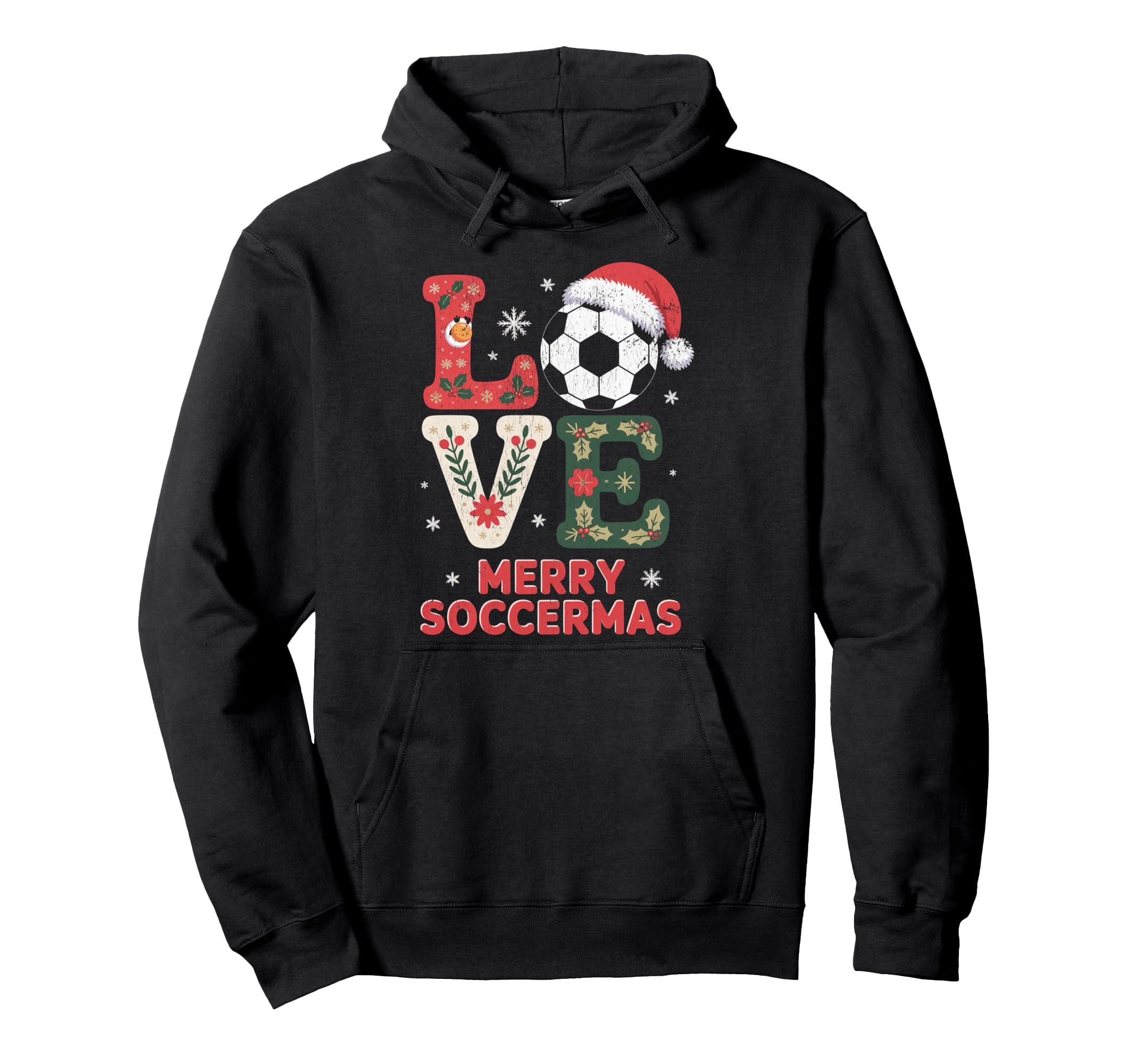 Merry Soccermas Funny Soccer Love Santa Hat Hoodie - Graphic Print Unisex - T-Shirt, Sweatshirt, Hoodie