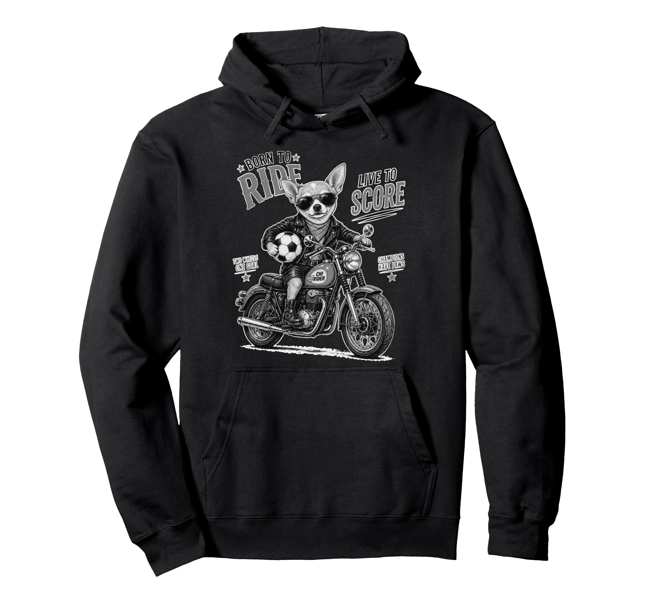Chihuahua Motorbike Love Footbal Soccer Hoodie - Trendy Graphic Unisex - T-Shirt, Sweatshirt, Hoodie