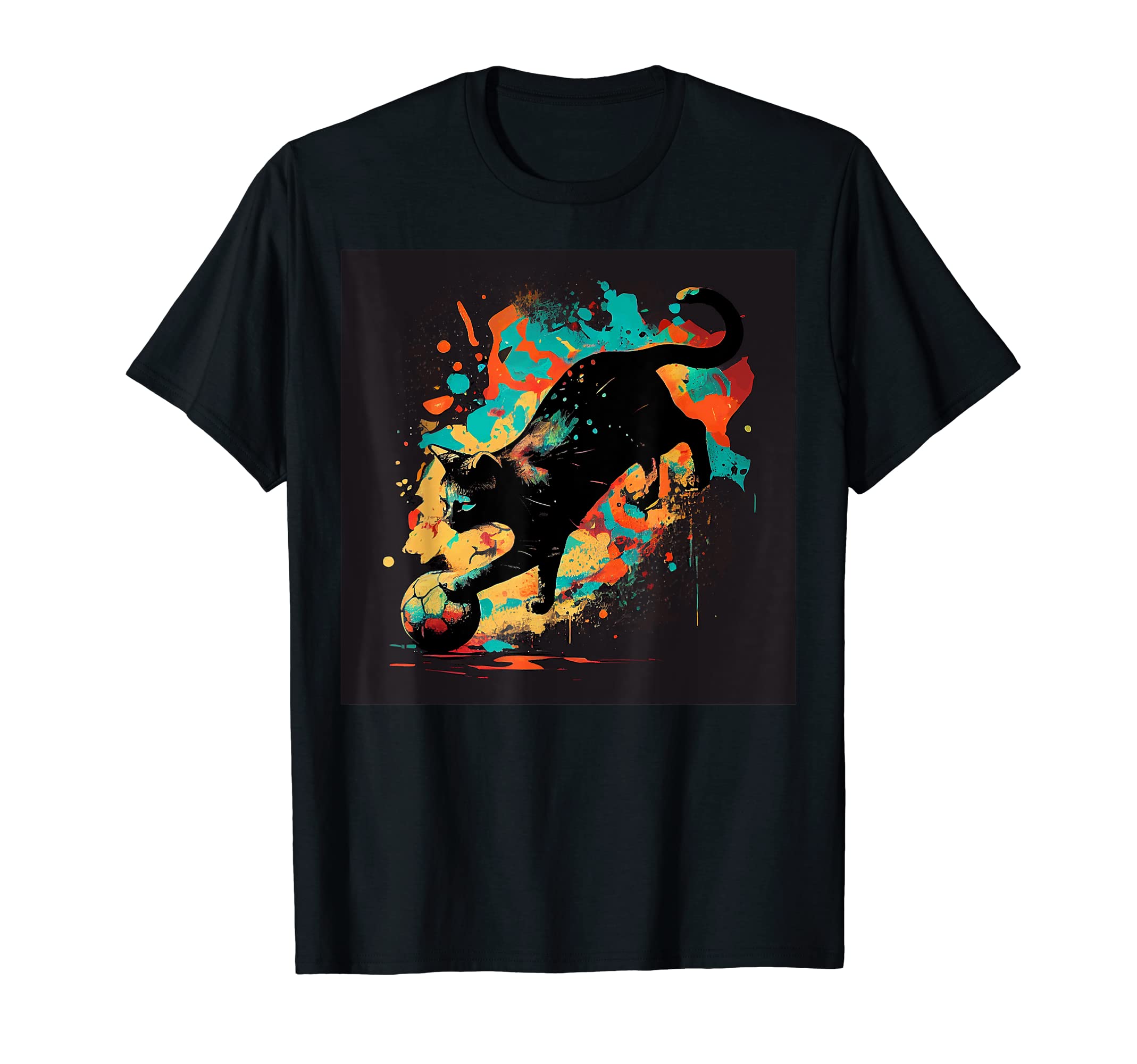 Black Cat Soccer Colorful T-Shirt - Casual Everyday Wear Unisex - T-Shirt, Sweatshirt, Hoodie