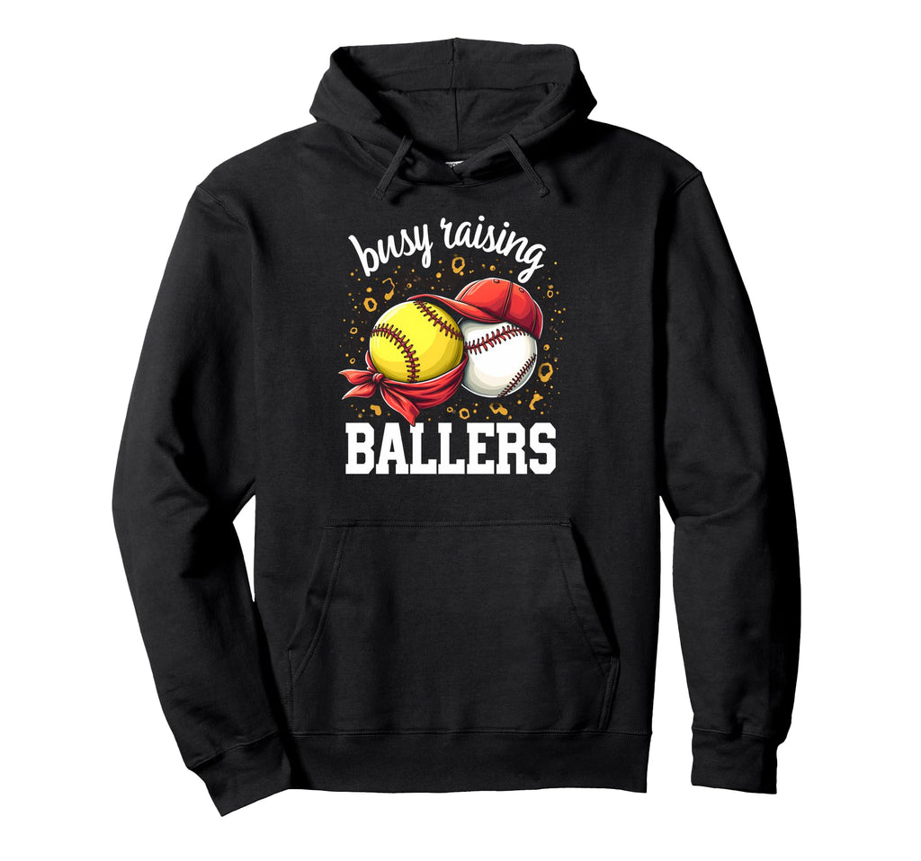 Playful Busy Raising Ballers Sports Mom Hoodie - Fun Novelty Design Unisex - T-Shirt, Sweatshirt, Hoodie