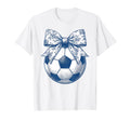 Soccer Floral Blue Toile Coquette Bow T-Shirt - Trendy Graphic for Adults - T-Shirt, Sweatshirt, Hoodie