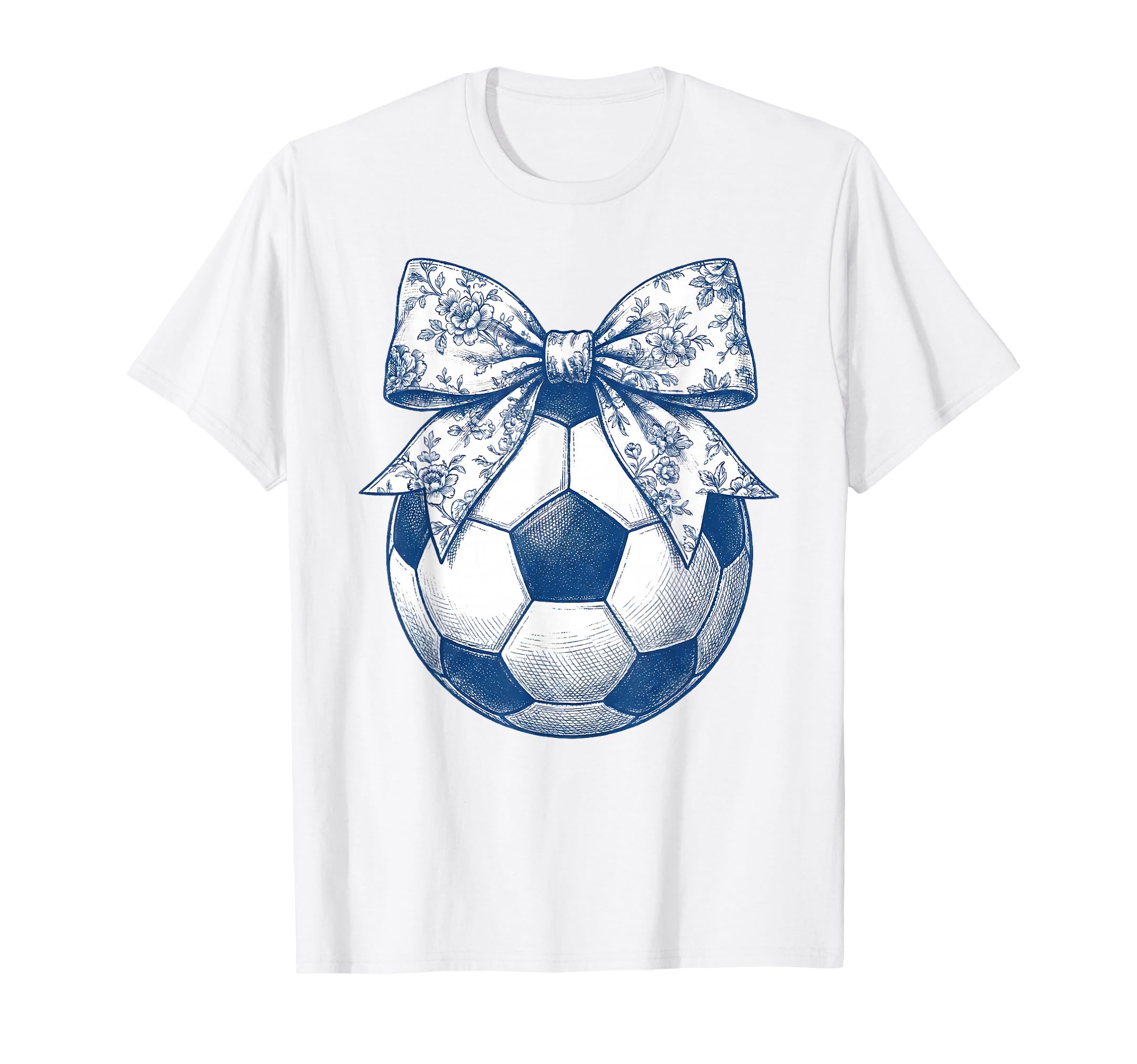 Soccer Floral Blue Toile Coquette Bow T-Shirt - Trendy Graphic Unisex - T-Shirt, Sweatshirt, Hoodie
