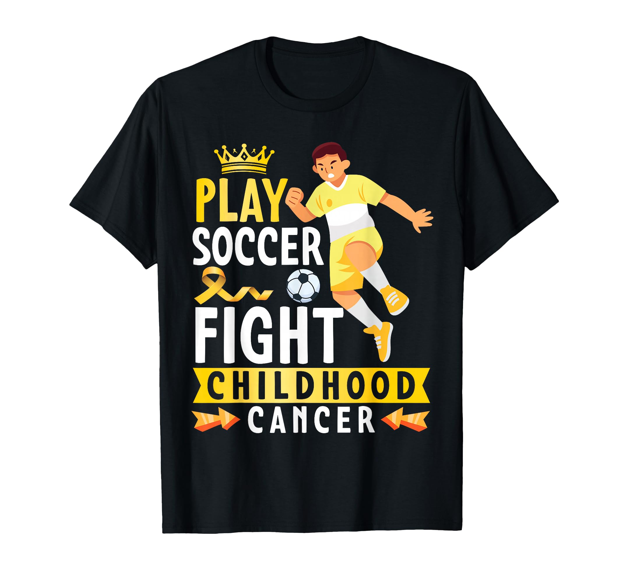 Play Soccer Fight Childhood Cancer Gold T-Shirt - Aesthetic Graphic Unisex - T-Shirt, Sweatshirt, Hoodie