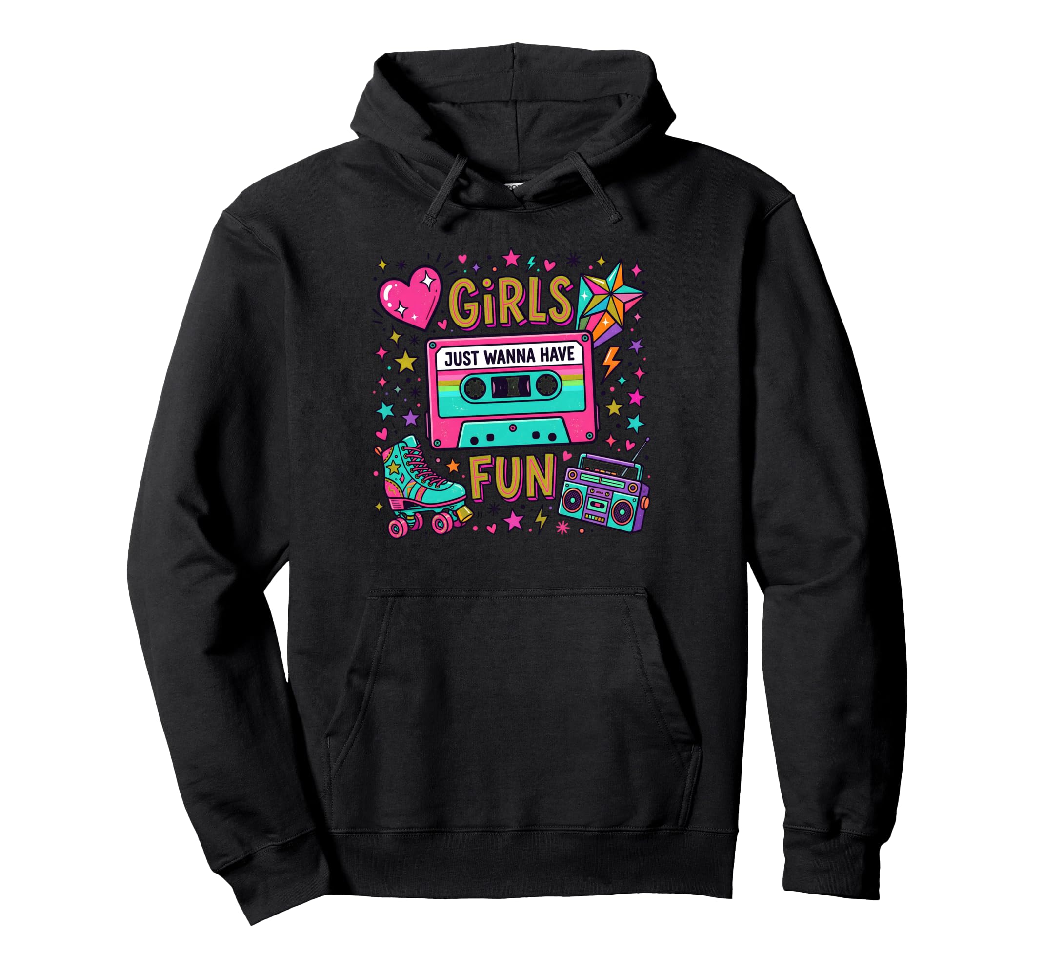 80S Just Wanna Have Fun Cassette Skate Hoodie - Graphic Print Men Women - T-Shirt, Sweatshirt, Hoodie