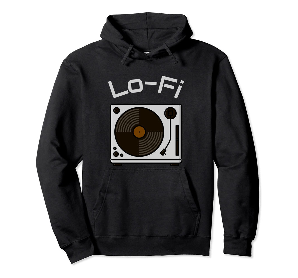 Lo Fi Vinyl Record Player Hoodie - Fun Novelty Design for Adults - T-Shirt, Sweatshirt, Hoodie
