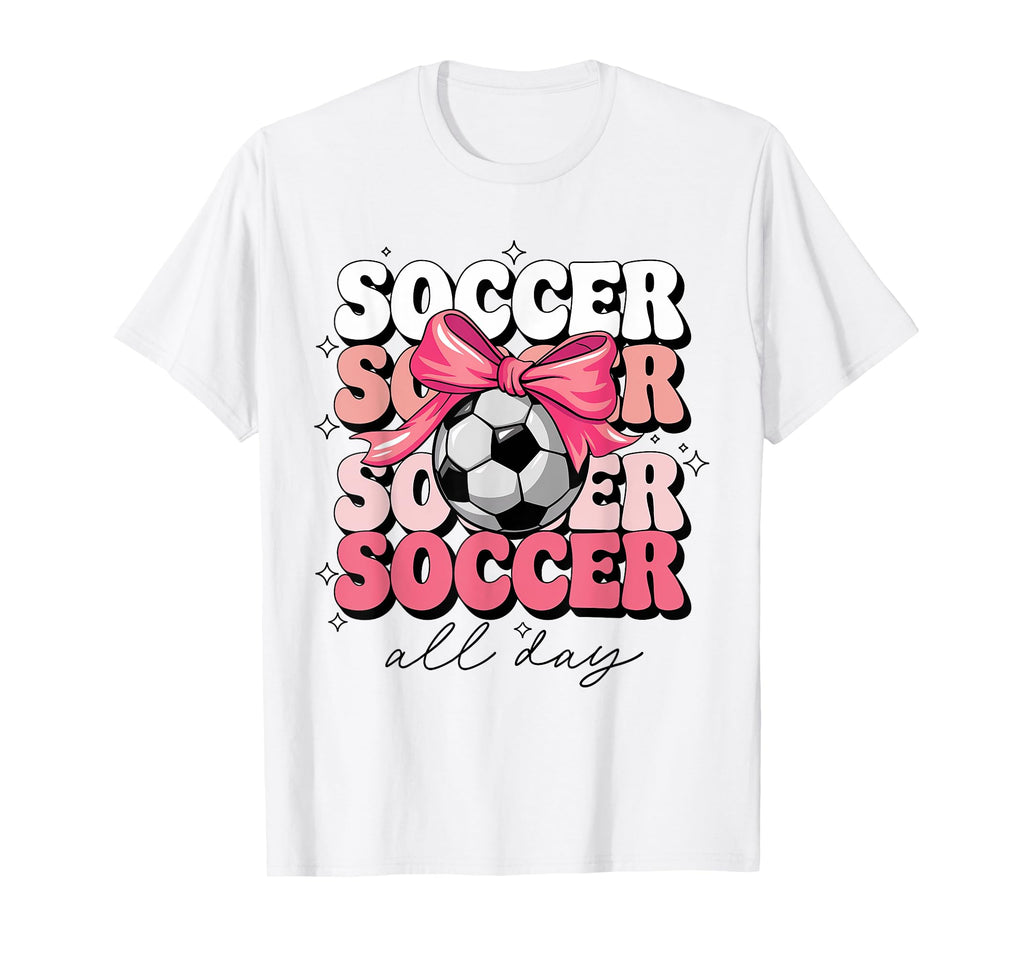 Groovy Soccer Coquette Bow Soccer All T-Shirt - Trendy Graphic for Adults - T-Shirt, Sweatshirt, Hoodie
