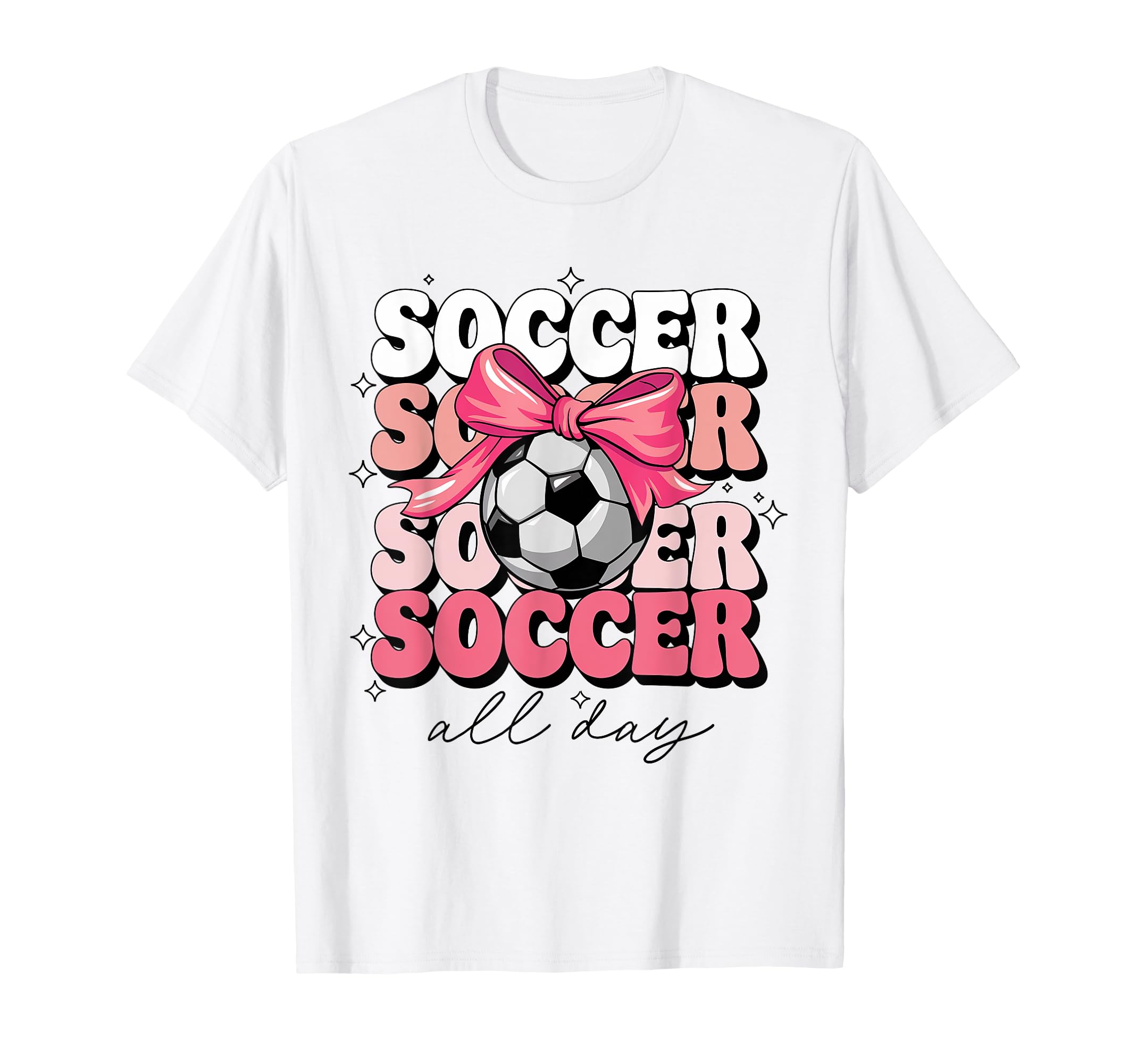 Groovy Soccer Coquette Bow Soccer All T-Shirt - Trendy Graphic for Adults - T-Shirt, Sweatshirt, Hoodie