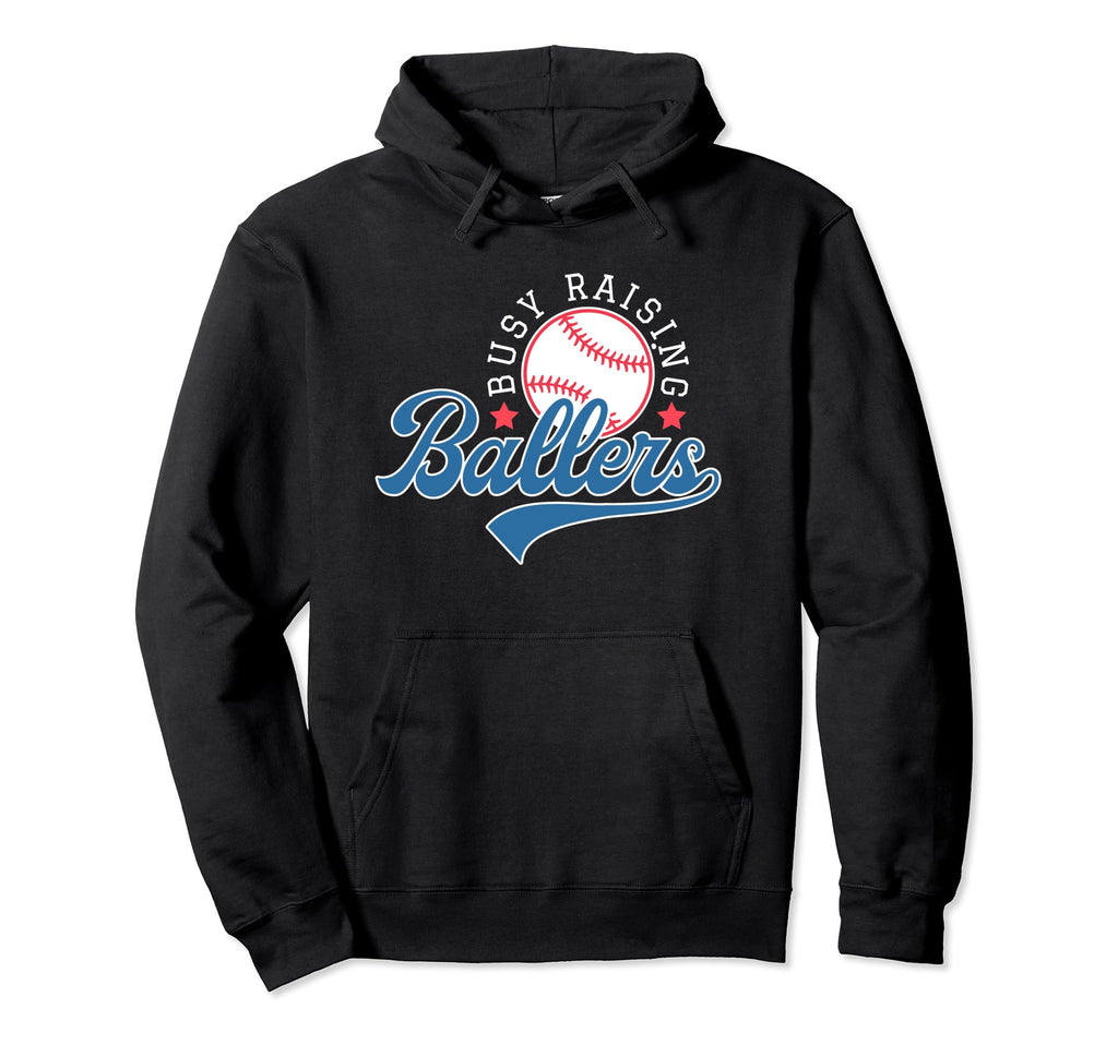 Busy Raising Ballers Baseball Mom Group Hoodie - Novelty Apparel for Adults - T-Shirt, Sweatshirt, Hoodie
