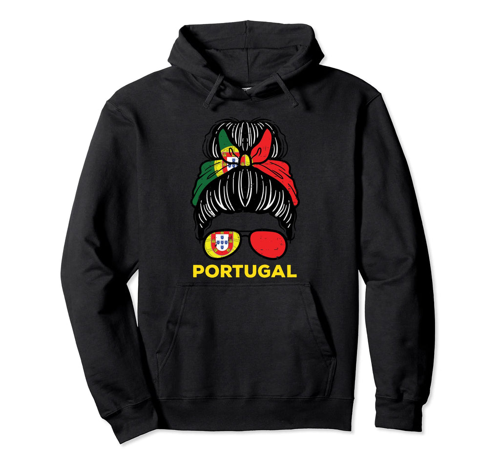 Portugal Flag Hairbun Football Soccer Hoodie - Minimalist Print Men Women - T-Shirt, Sweatshirt, Hoodie