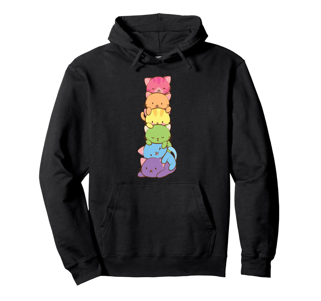 Lgbt Rainbow Gay Pride Flag Kawaii Cat Hoodie - Trendy Graphic for Adults - T-Shirt, Sweatshirt, Hoodie