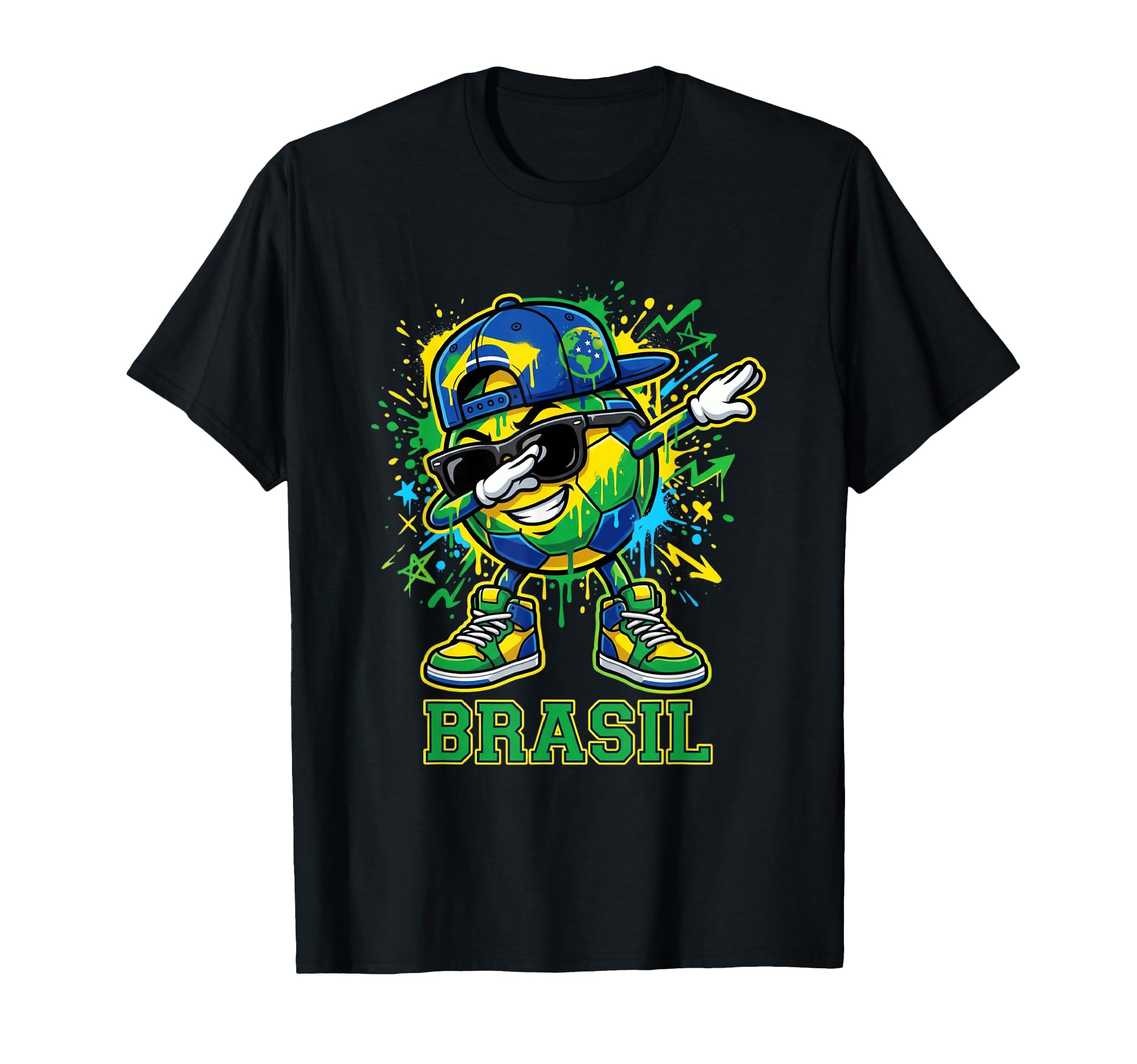 Brasil Dabbing Soccer Ball Graffiti T-Shirt - Graphic Print for Adults - T-Shirt, Sweatshirt, Hoodie