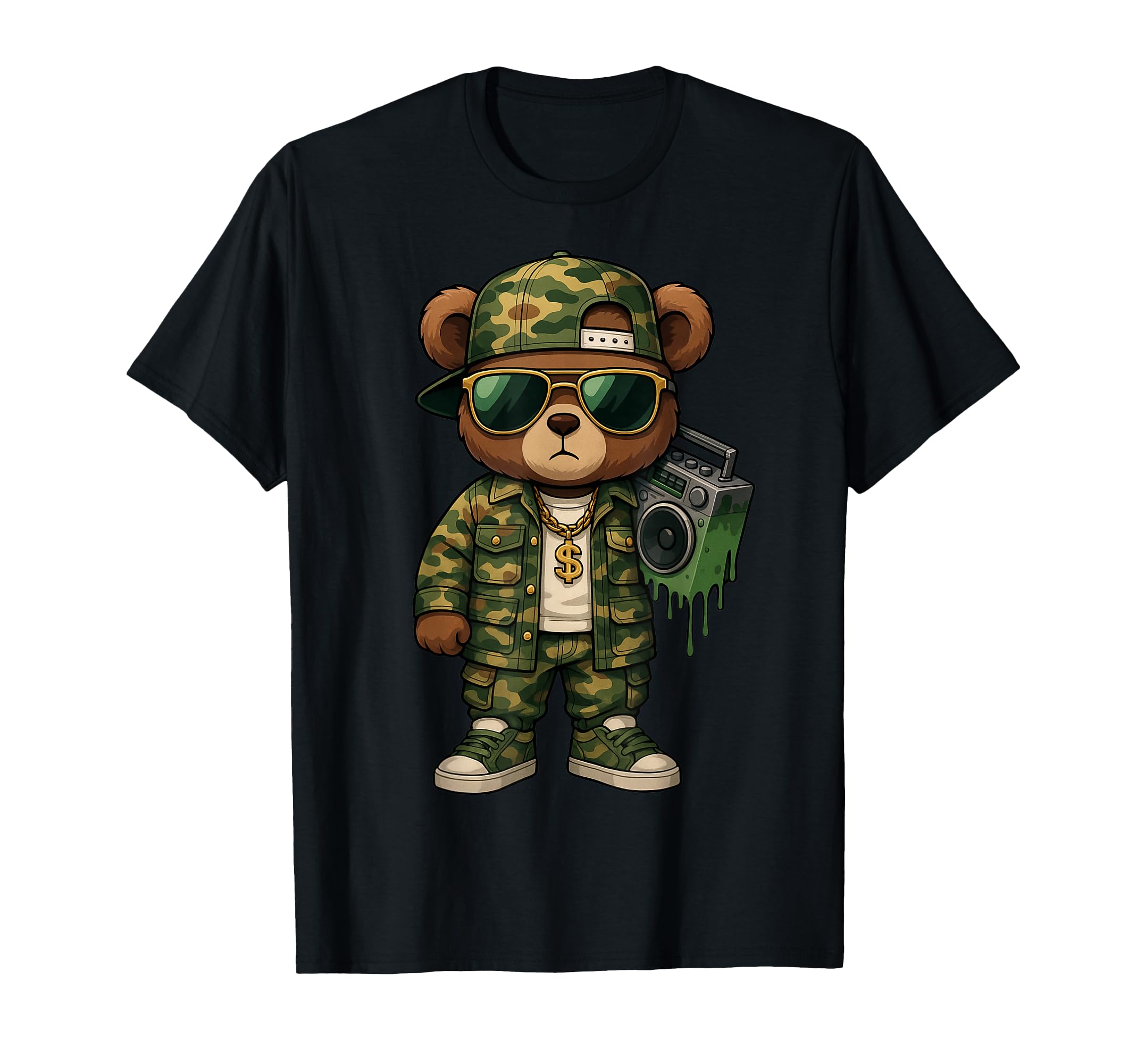 Camouflage Rapper Teddy Bear Camo 80S T-Shirt - Fun Novelty Design Unisex - T-Shirt, Sweatshirt, Hoodie