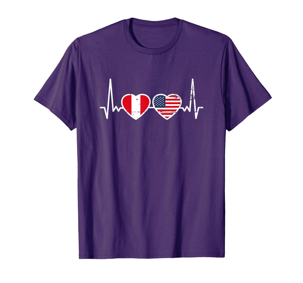 Peru Usa Heartbeat Flag American T-Shirt - Aesthetic Graphic Men Women - T-Shirt, Sweatshirt, Hoodie