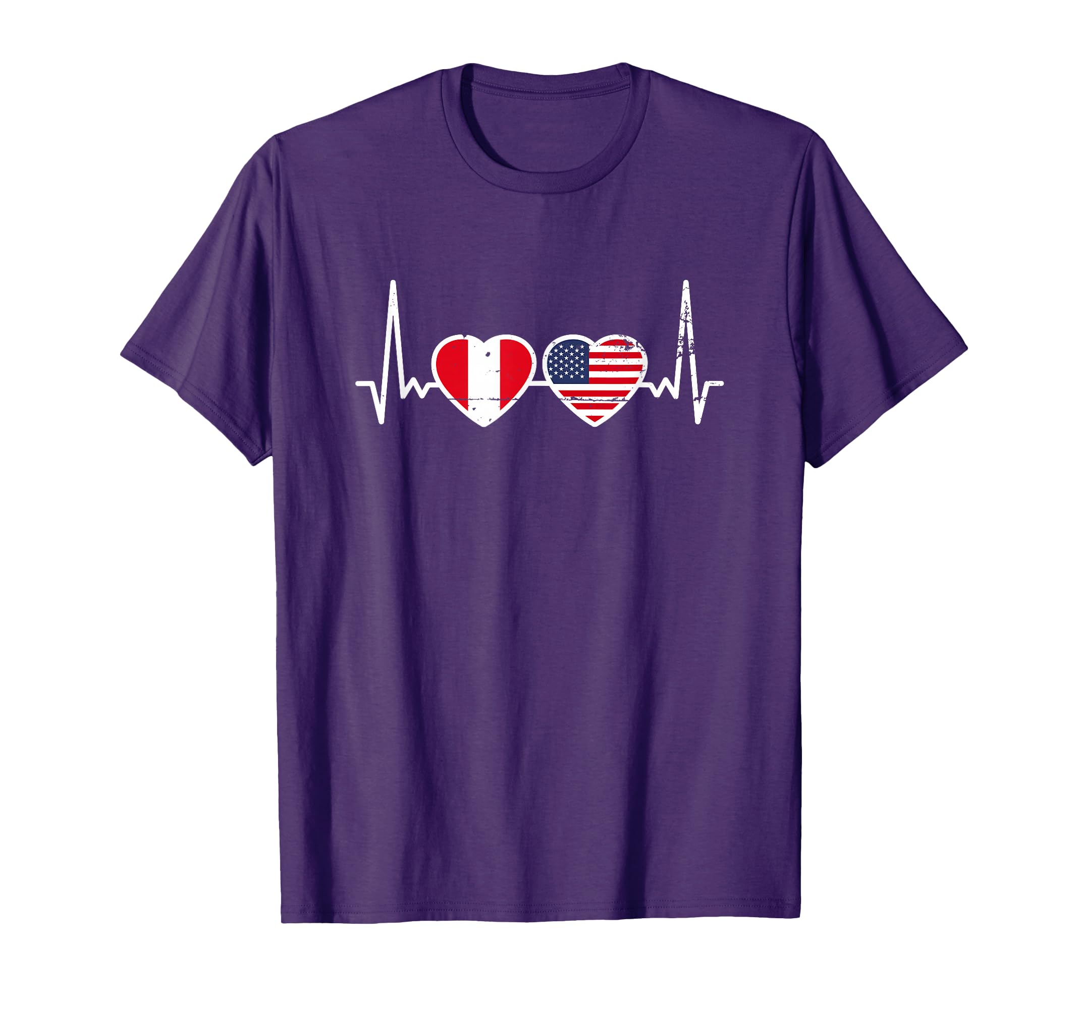 Peru Usa Heartbeat Flag American T-Shirt - Aesthetic Graphic Men Women - T-Shirt, Sweatshirt, Hoodie