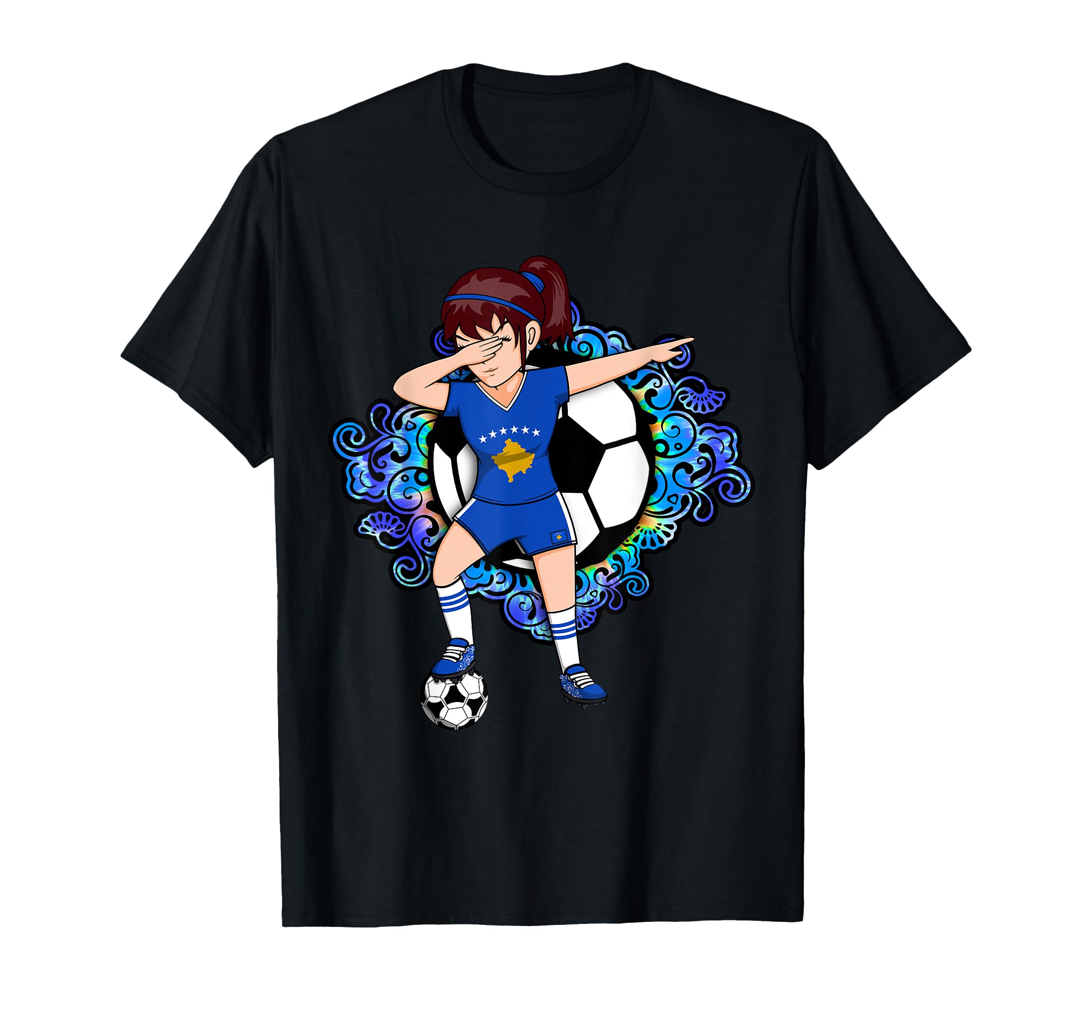 Dabbing Soccer Kosovo Fan Jersey Floral T-Shirt - Novelty Apparel Unisex - T-Shirt, Sweatshirt, Hoodie