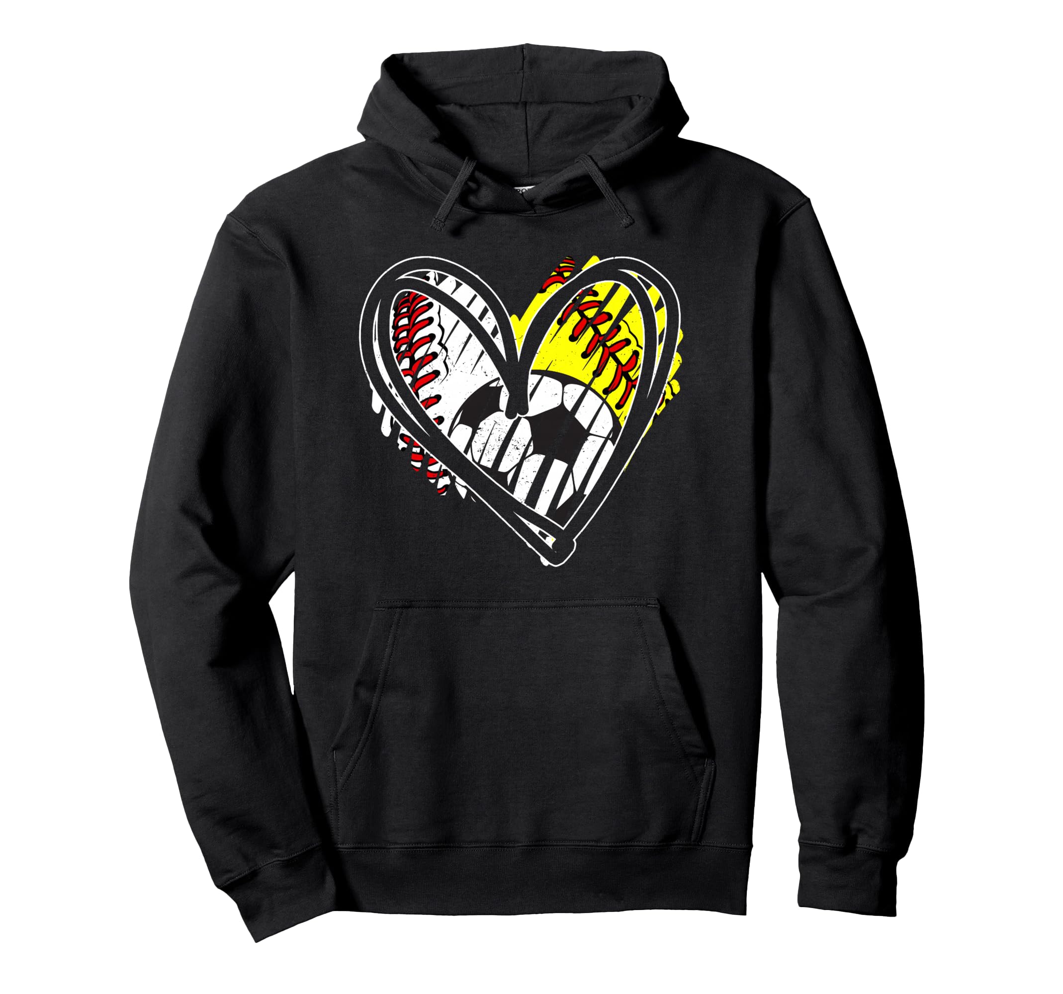 Baseball Softball Soccer Ball Heart Love Hoodie - Graphic Print Unisex - T-Shirt, Sweatshirt, Hoodie