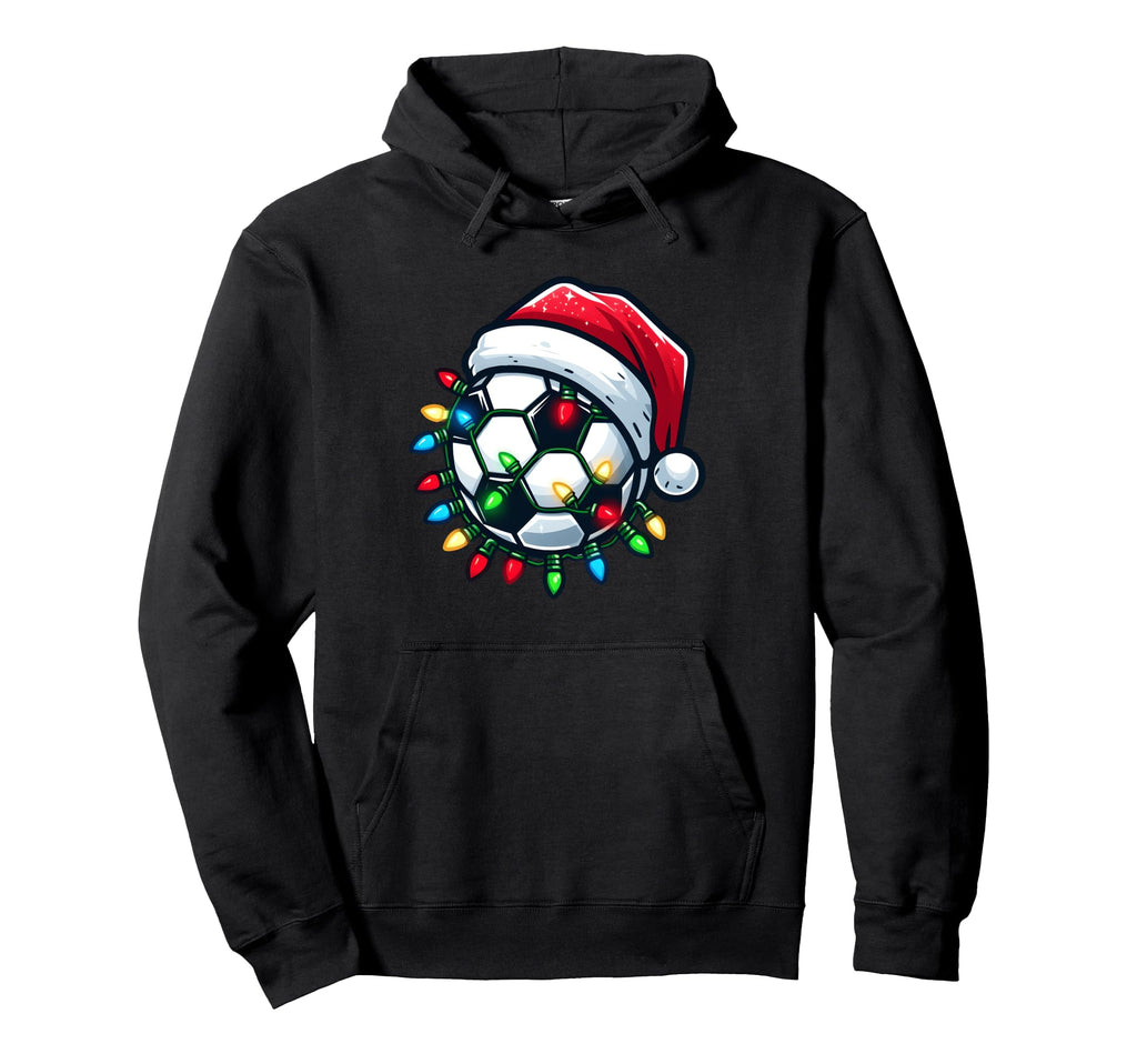 Soccer Ball Santa Hat Player Pajama Hoodie - Novelty Apparel Men Women - T-Shirt, Sweatshirt, Hoodie