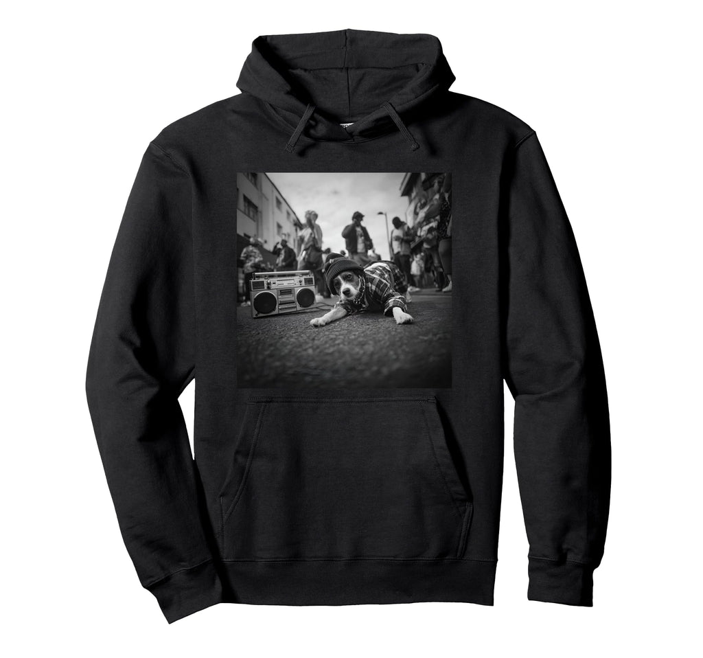 Old School Hip Hop Dog Breakdancing Hoodie - Unique Graphic for Adults - T-Shirt, Sweatshirt, Hoodie