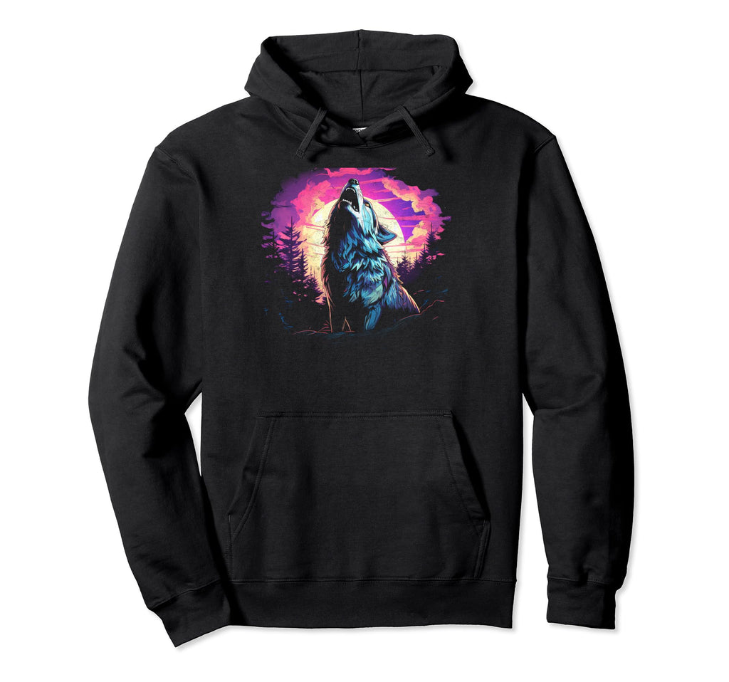 Wolf Howling Moon Comic Book Womens Hoodie - Trendy Graphic for Adults - T-Shirt, Sweatshirt, Hoodie