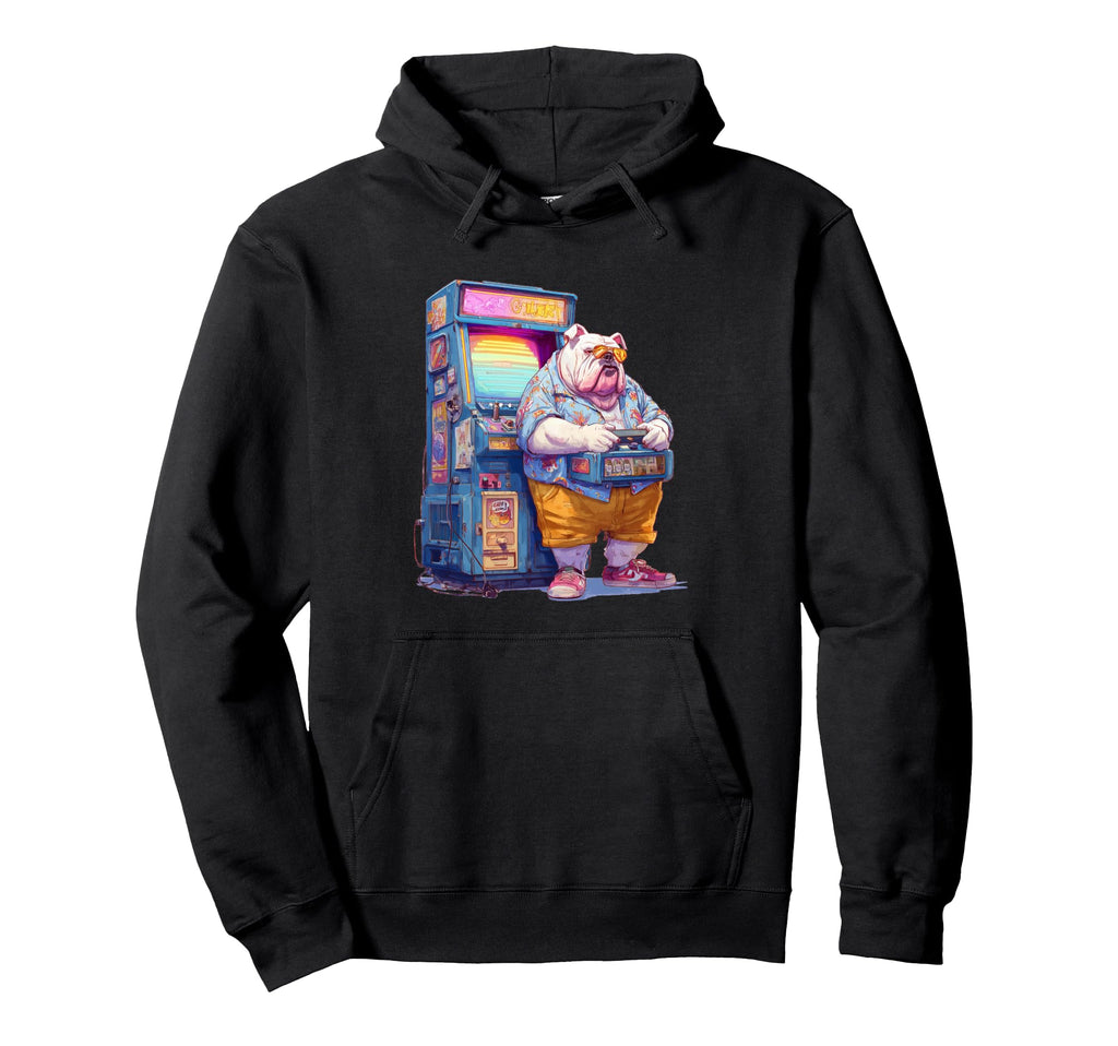 Funny English Bulldog Gamer Dog 80S Hoodie - Streetwear Style Unisex - T-Shirt, Sweatshirt, Hoodie