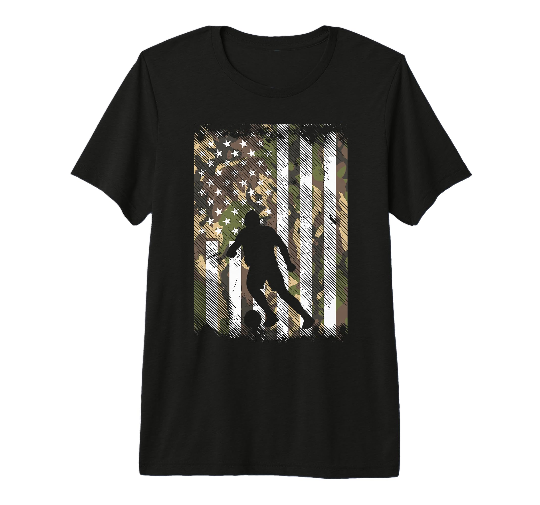 Camo Us Flag Soccer Silhouette T-Shirt - Fun Novelty Design Men Women - T-Shirt, Sweatshirt, Hoodie