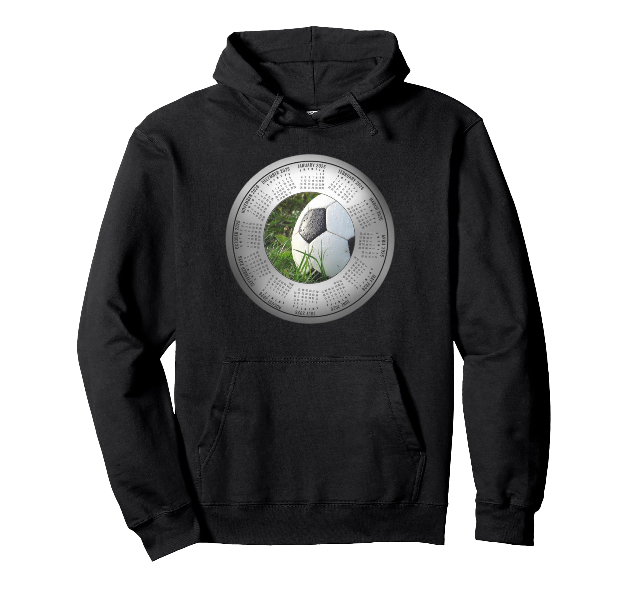 2026 Calendar Soccer Ball Players Hoodie - Fun Novelty Design for Adults - T-Shirt, Sweatshirt, Hoodie