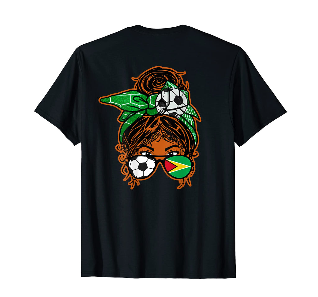 Messy Bun Hair Brown Skin Soccer Guyana T-Shirt - Graphic Print for Adults - T-Shirt, Sweatshirt, Hoodie