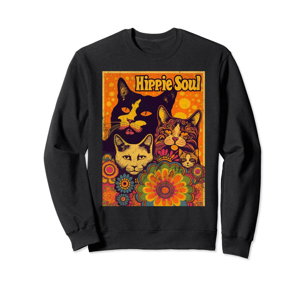 Cat Funny 60S 70S Hippie Flowers Sweatshirt - Streetwear Style Unisex - T-Shirt, Sweatshirt, Hoodie